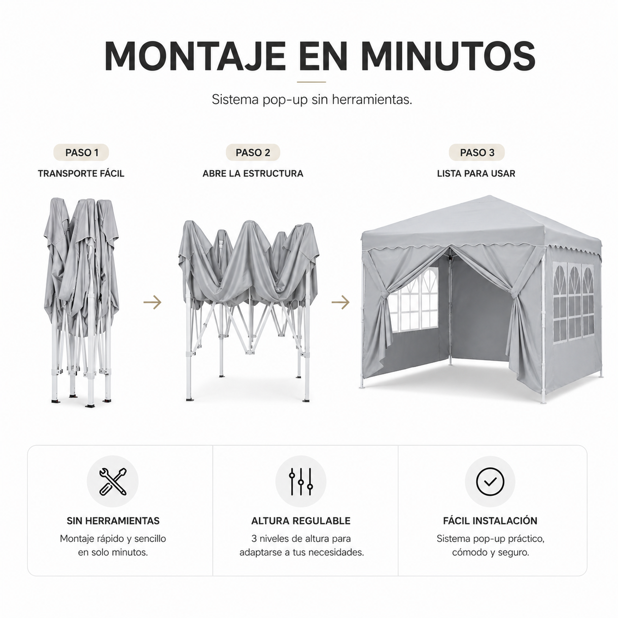 Carpa Plegable 3x3 M Con 4 Paredes Laterales Y Estructura Reforzada - 4