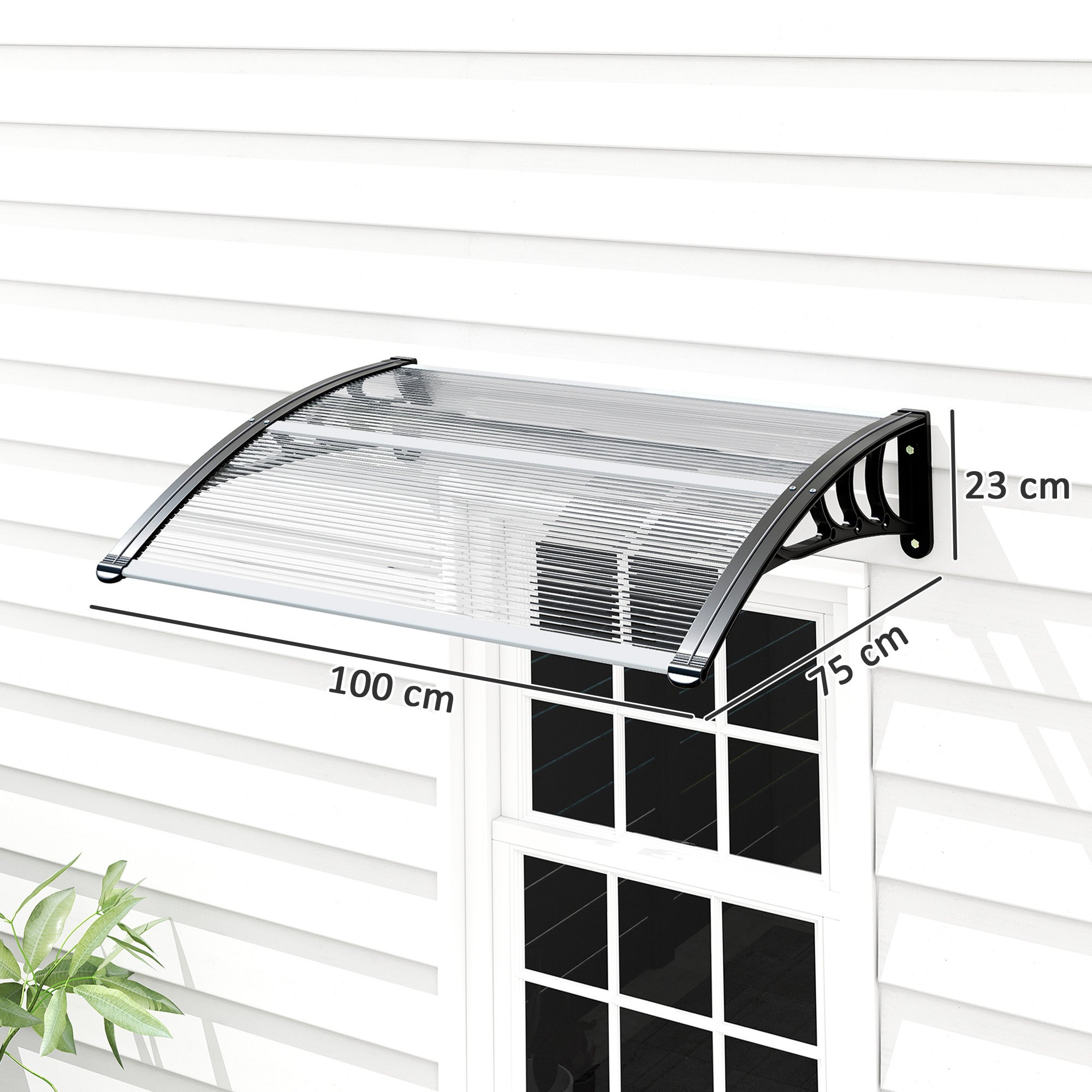 Marquise de Proteção Outsunny Liga de Alumínio, PP e PC Transparente e Preto 75x100x23 cm - 3