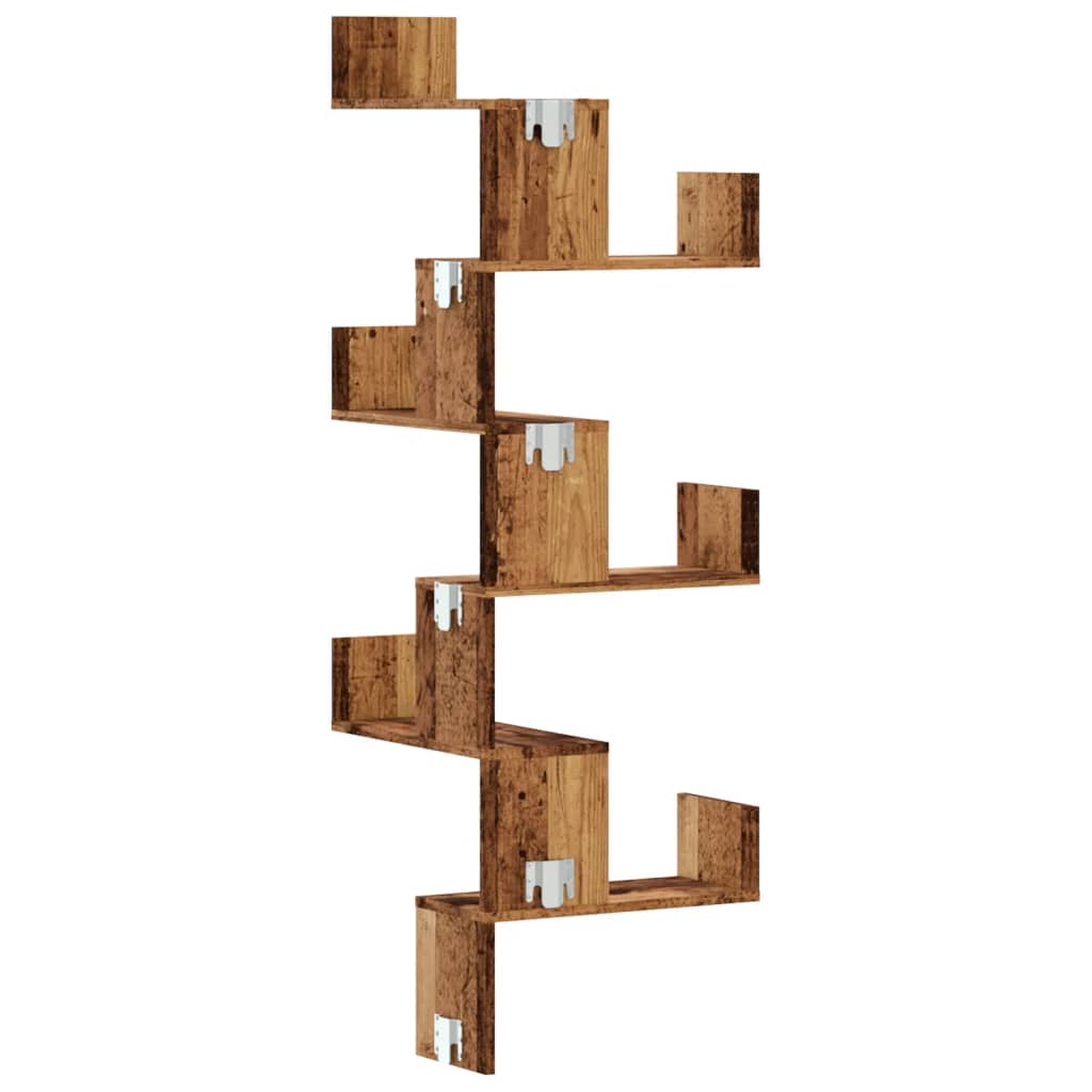 Étagère d'angle murale | Étagère flottante | Étagères de rangement vieux bois 45x45x147cm bois d'ingénierie CFW66891 - 6