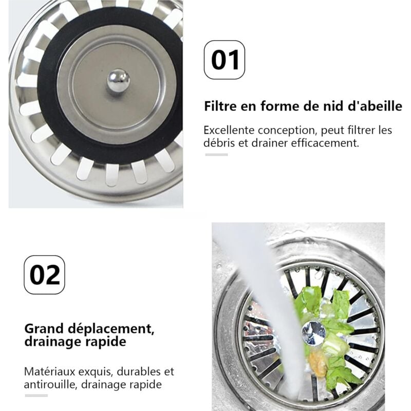 1pc Bouchon Evier Cuisine Filtre Evier Cuisine Bouchon de Lavabo de Salle de Bain en Acier Inoxydable Filtre de Lavabo de Salle de Bain, (79mm) - 4