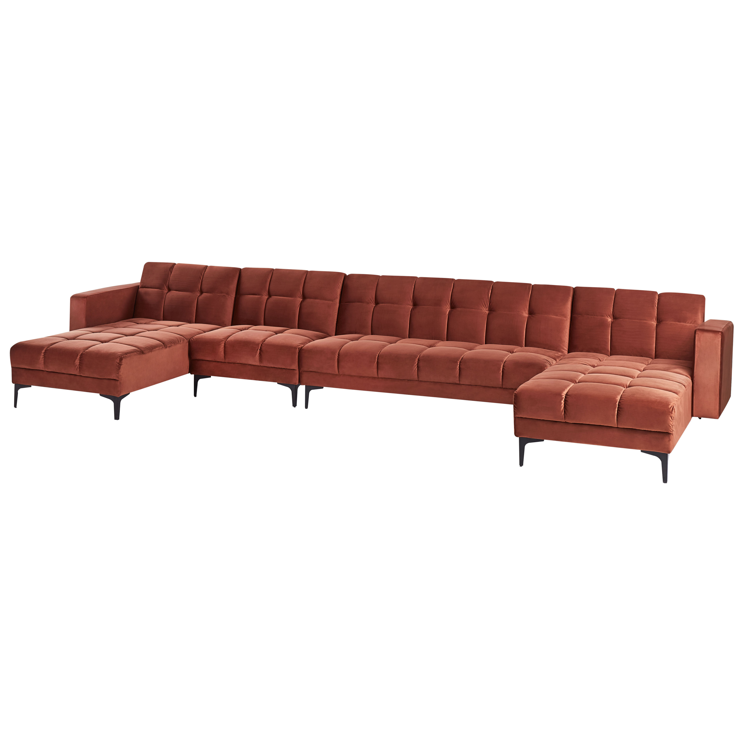 Canapé-lit modulable en forme de U 6 places ALNES Velours Rouge clair ...