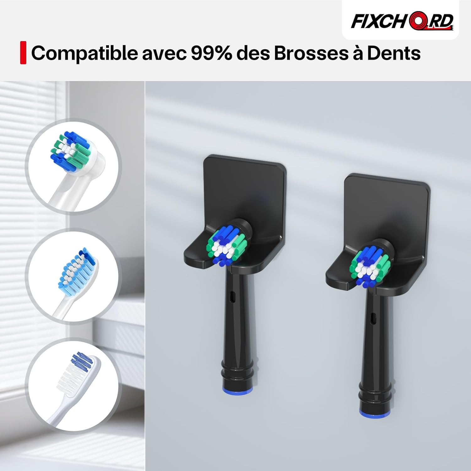 Ensemble de quatre supports noirs pour brosses à dents électriques, support de rangement pour têtes de brosses à dents spécialement conçu pour la sall - 3