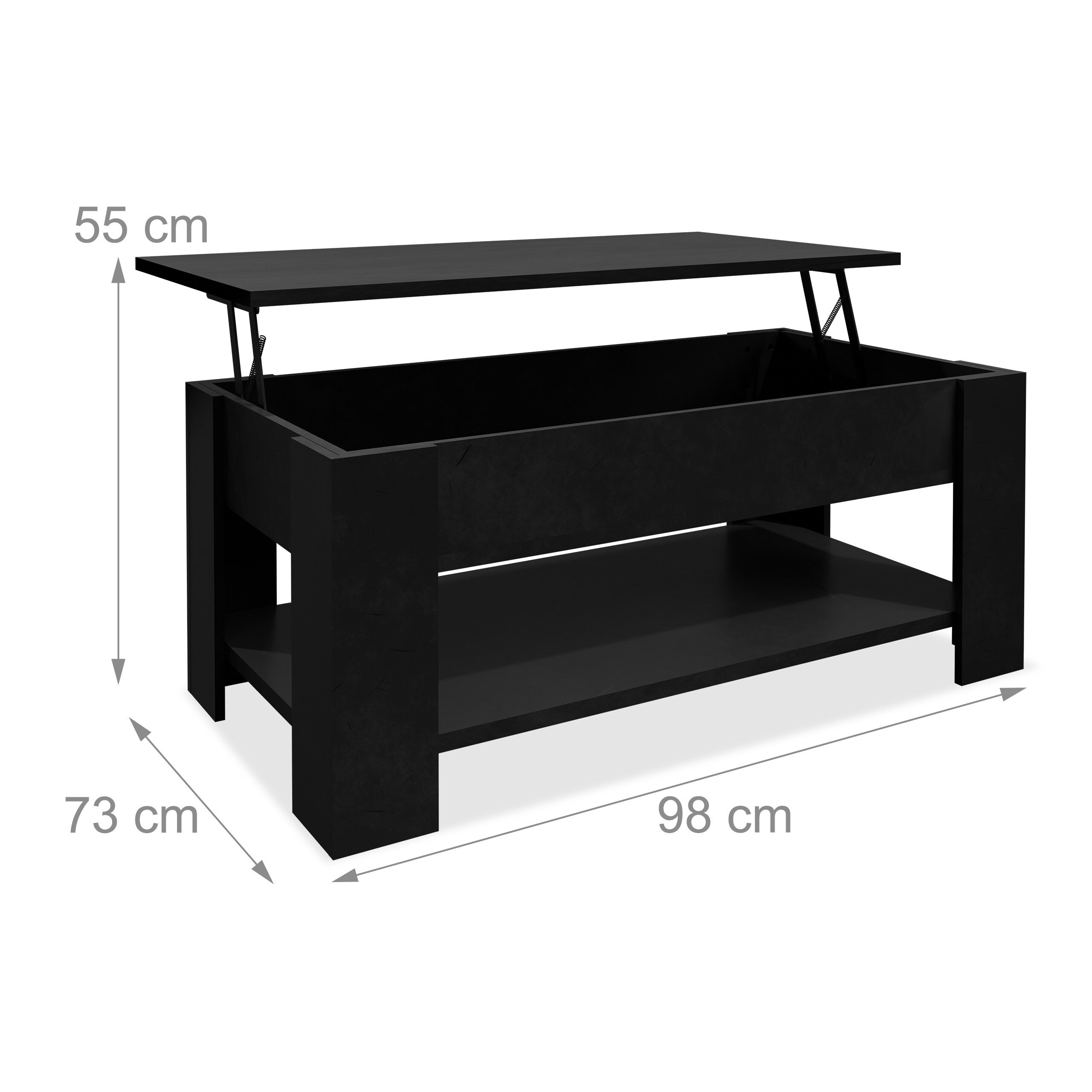 Mesa de centro, ajustável, HBD: 42x98x50 cm, mesa de estar com espaço de arrumação, superfície extra, preta, Relaxdays - 5