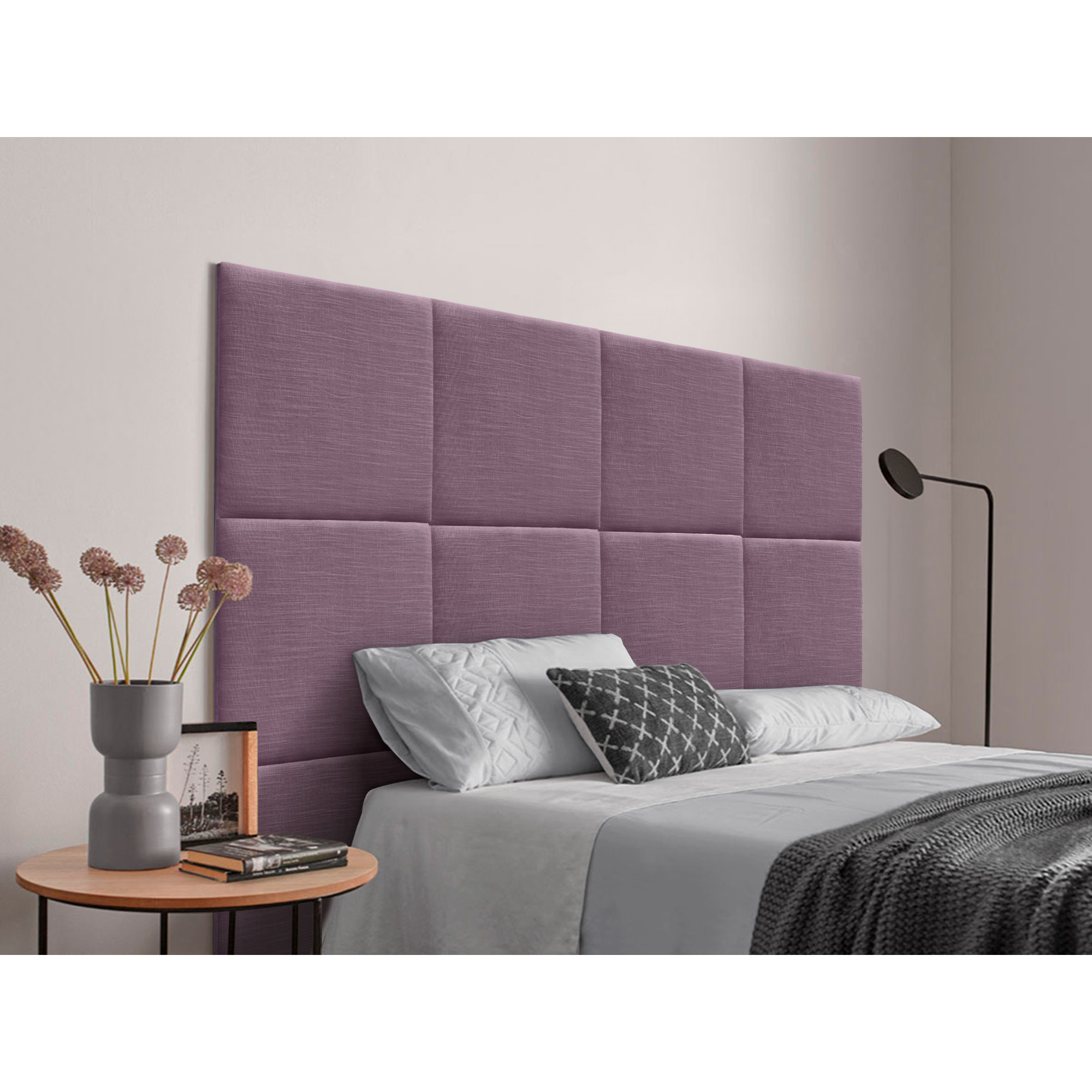 Dhome cabecero tapizado de lino natural compuesto de paneles autoadhesivos intercambiables lujo dormitorio acolchado (lila,190cm)