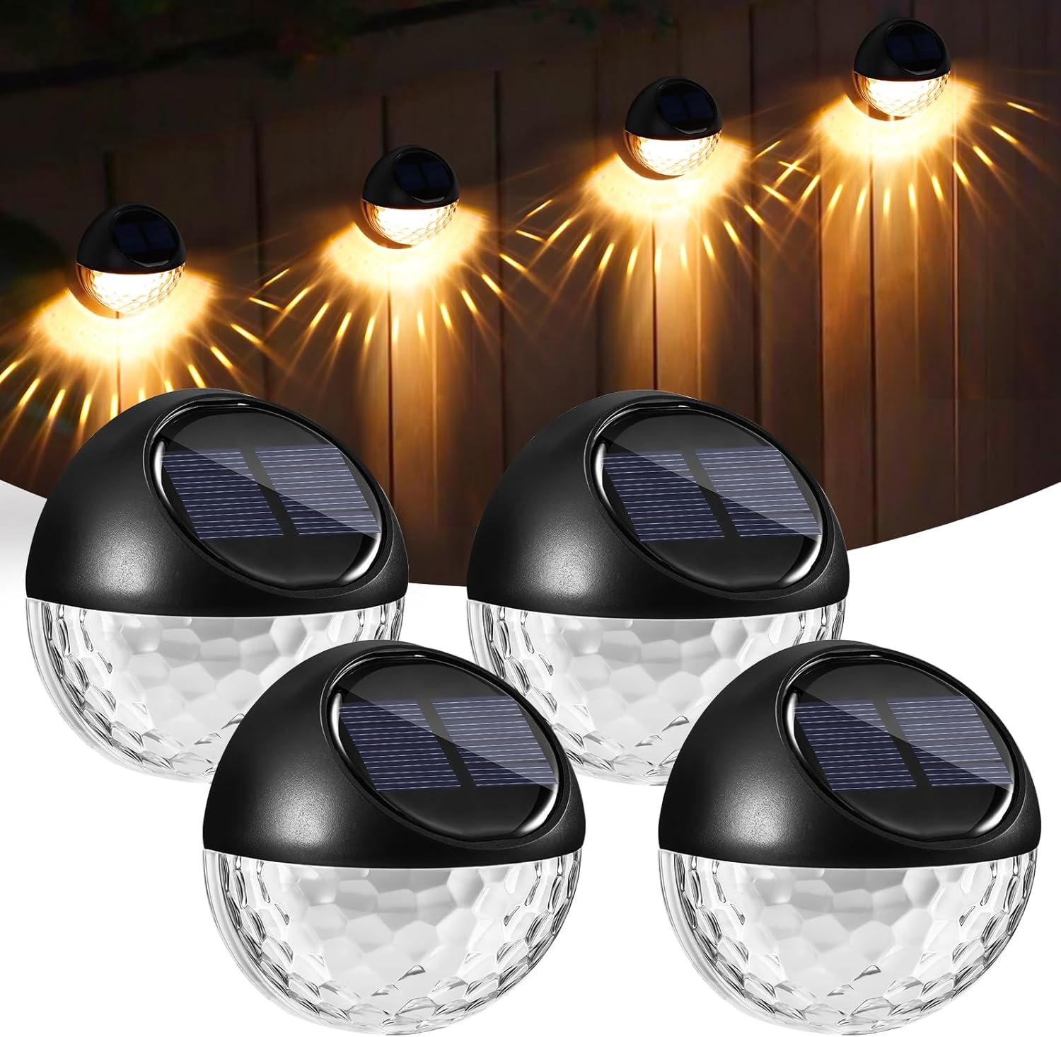 Zestaw 4 zewnętrznych lamp solarnych do ogrodu, ciepłe białe lampy ścienne LED, wodoodporność IP65, odpowiednie do ogrodzonych tarasów i balkonów.