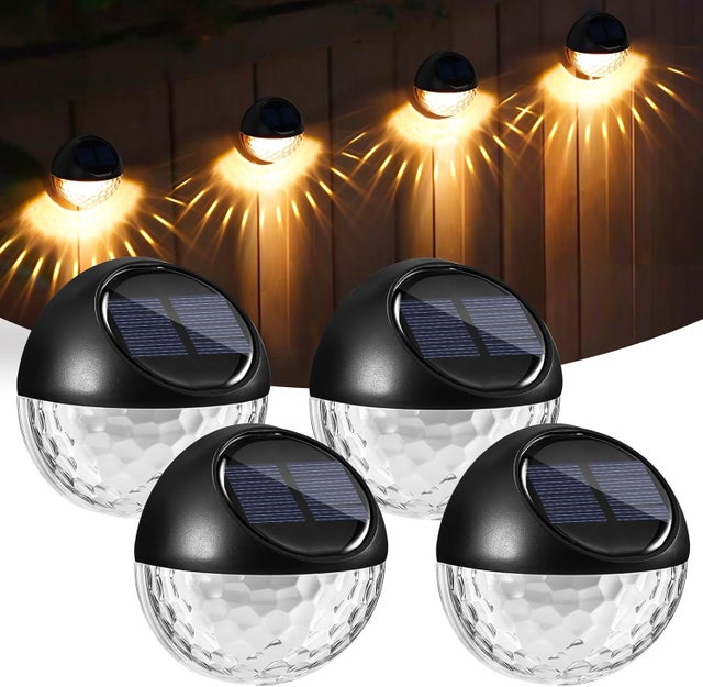 Zestaw 4 zewnętrznych lamp solarnych do ogrodu, ciepłe białe lampy ścienne LED, wodoodporność IP65, odpowiednie do ogrodzonych tarasów i balkonów.