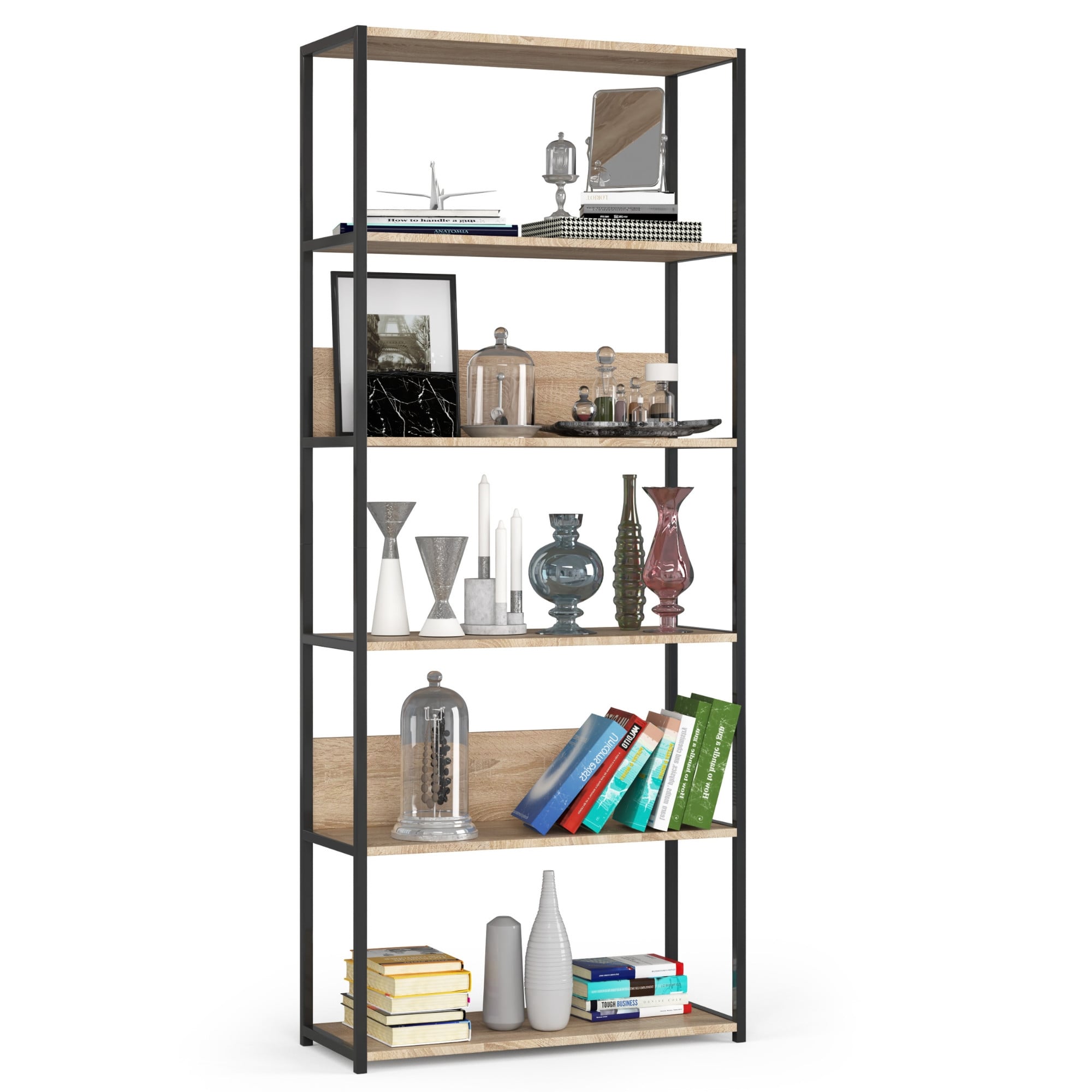 Regał industrialny AKORD metalowy Czarny Dąb Sonoma 80x32x192 cm