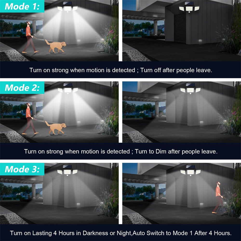 Lampe Solaire Exterieur LED Lumière Solaire Extérieure avec Détecteur de Mouvement IP65 1200mAh Eclairage Exerieur Solaire Projecteur de Sécurité - 5
