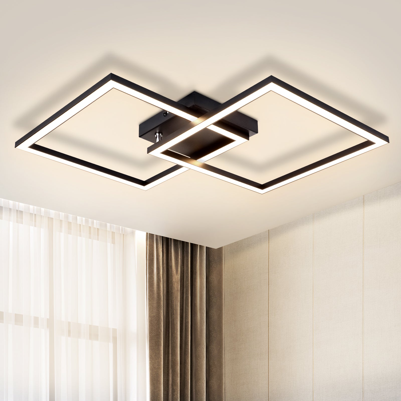 ZMH Czarna kwadratowa lampa sufitowa LED do salonu i przedpokoju, nowoczesna, 3000 K