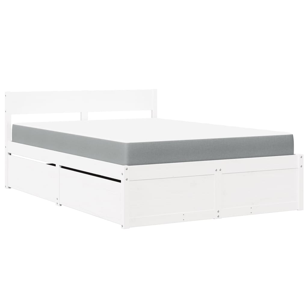 Lit avec tiroirs et matelas, blanc, en bois massif de pin, pour la chambre, 120 × 190 cm - 2