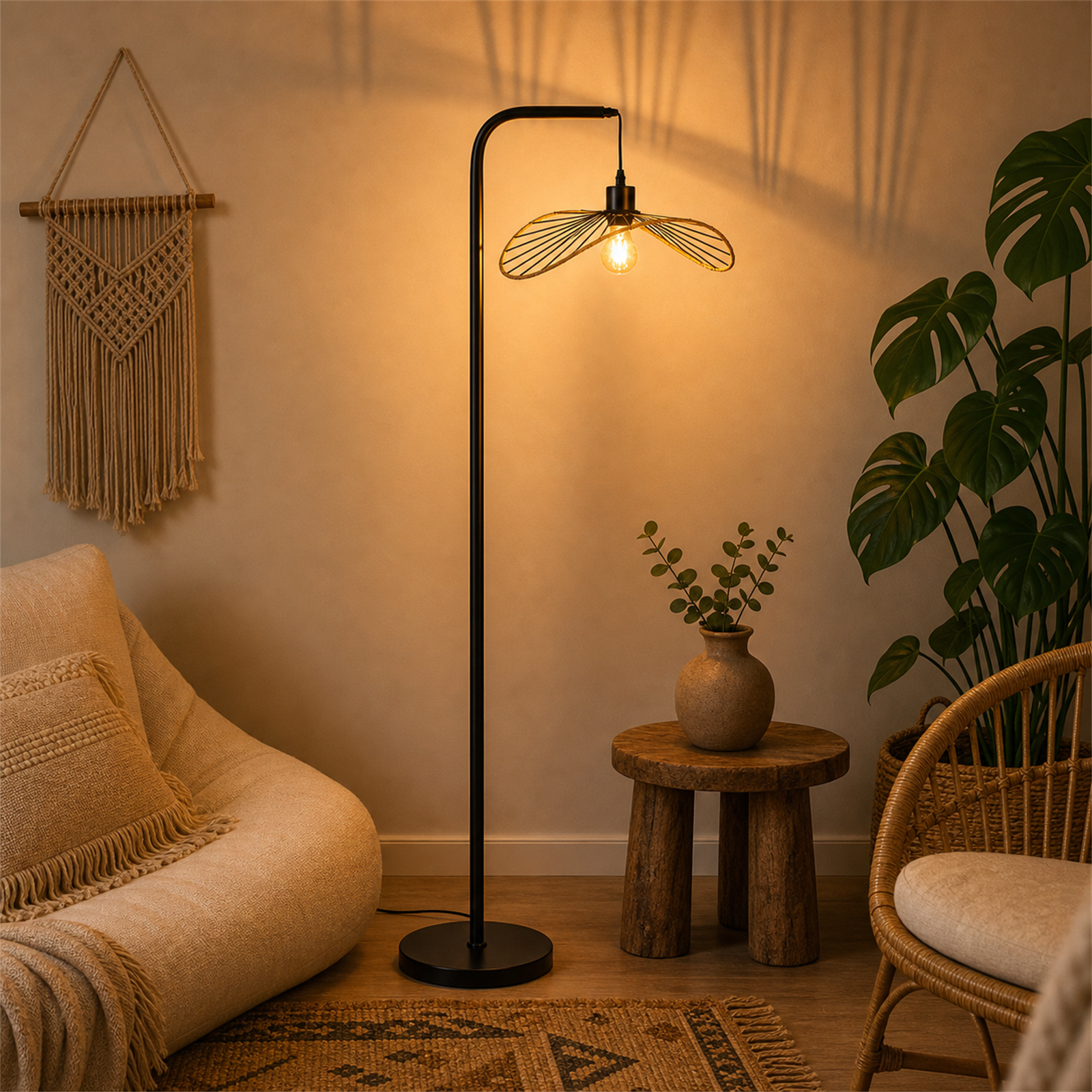 Nettlife Lampa Podłogowa Łukowa Vintage Czarna, Metal E27, Industrialna, Włącznik Nożny, Salon (Brak żarówki)