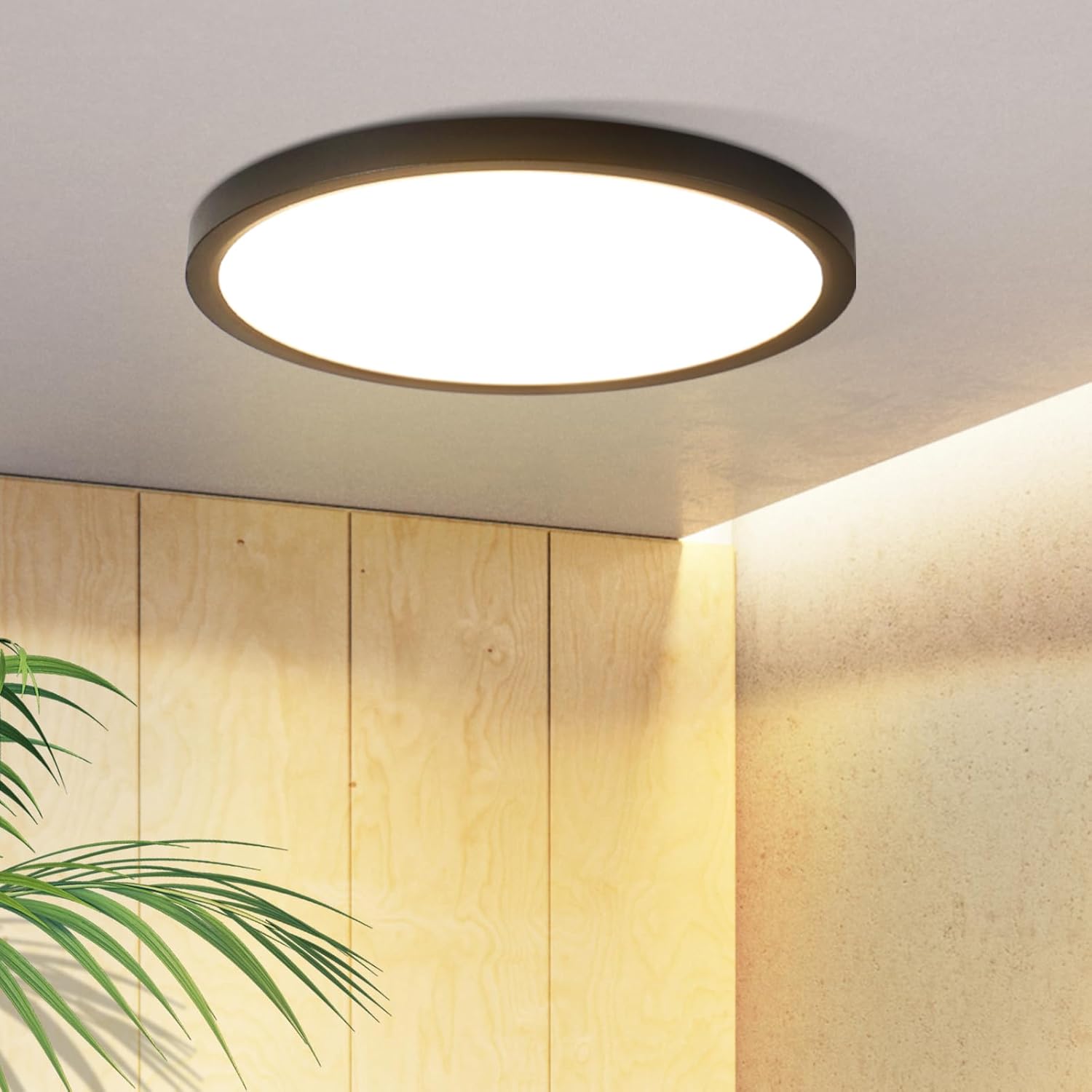 ZMH Lampa sufitowa czarna LED 15W Ø18cm okrągła lampa do przedpokoju 3000K odpowiednia do sypialni salonów i kuchni