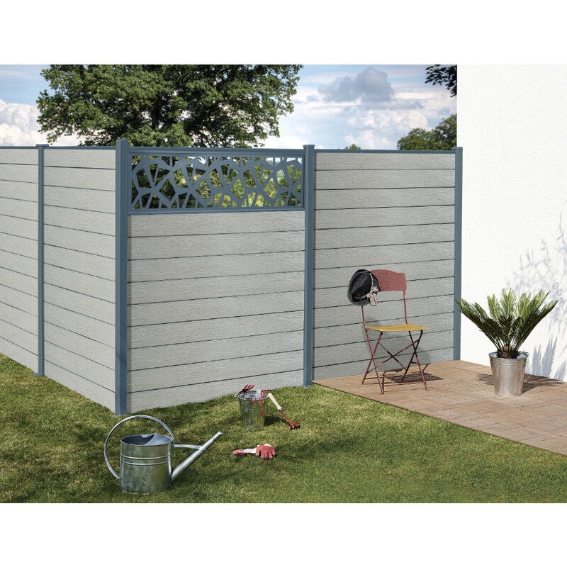 PANNEAU ALU CLOTURE DECOR POLYGONES L 176cm / l 42,8cm - Gris anthracite RAL 7016 - 2