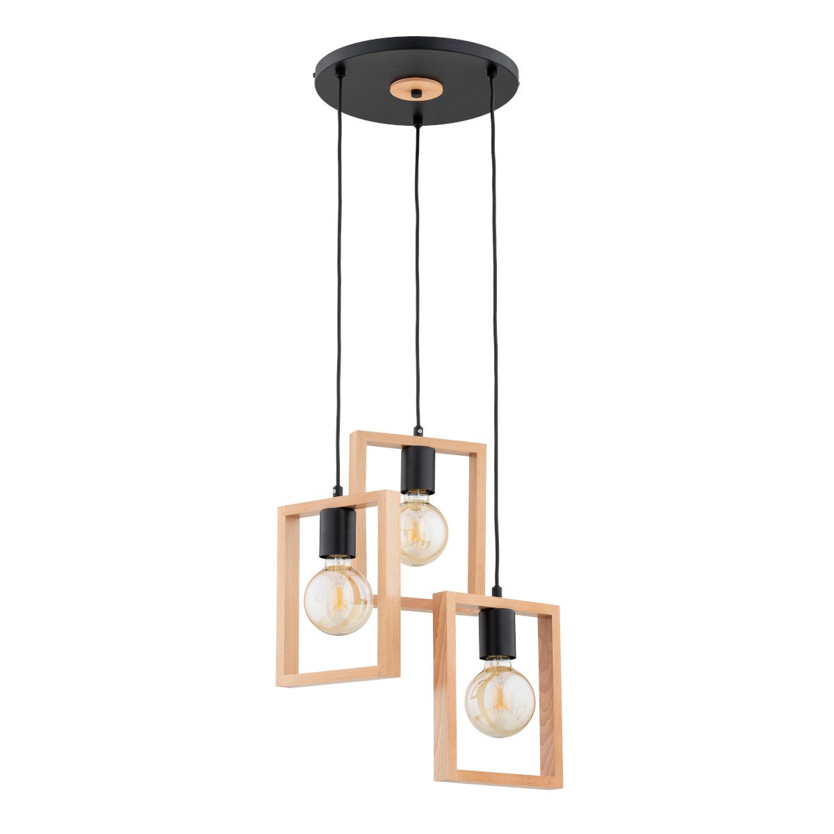 Lampa wisząca Rezon czarna-jasne drewno 3xE27x15W wym: 95 x 45 x 45 cm metal Alfa