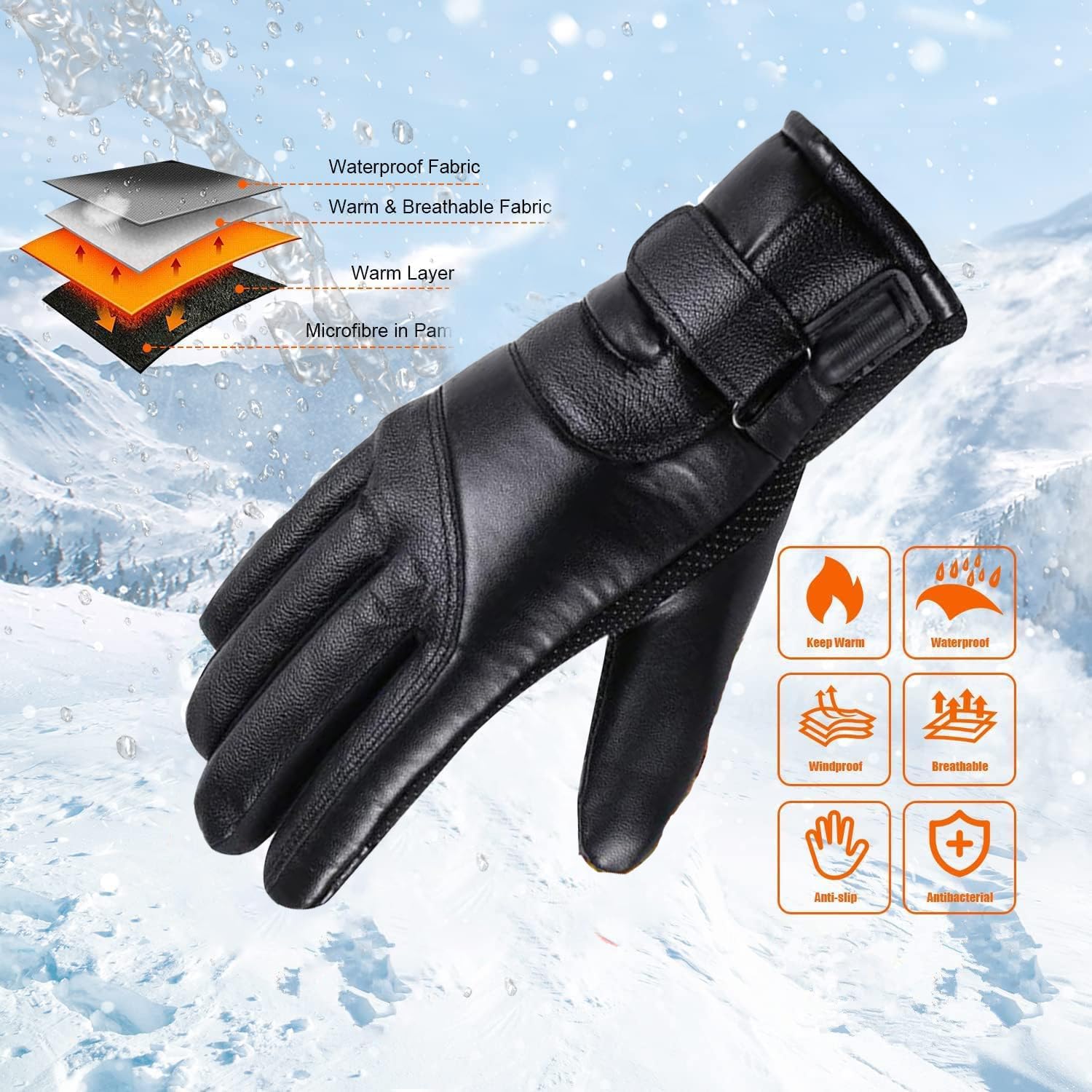 Gants Chauffants USB, Gants Chauffants pour Homme Femme, Chauffage Gants d'hiver Imperméables Écran Tactile pour Moto, Vélo, Ski, Patinage - 2