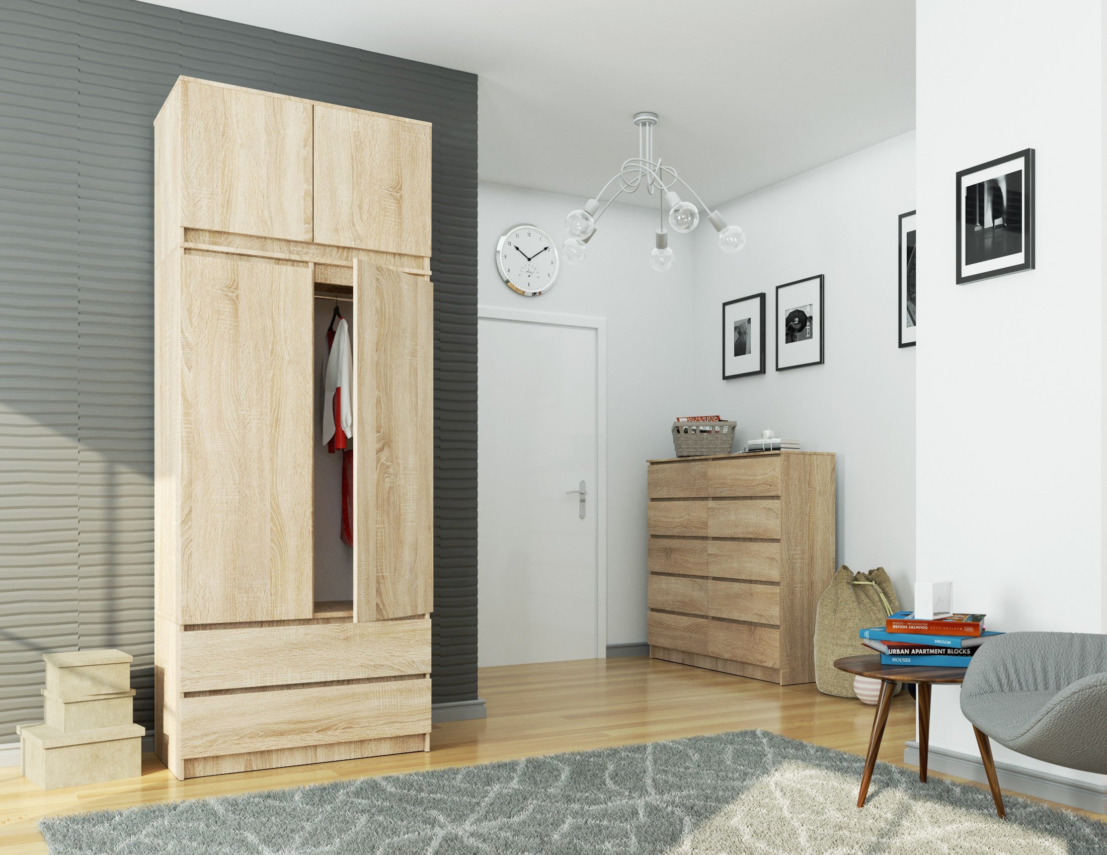 Armoire avec surmeuble AKORD S90 Chêne Sonoma 90 cm 2 portes 2 tiroirs façade Chêne Sonoma 6 étagères 90x51x234 cm - 7