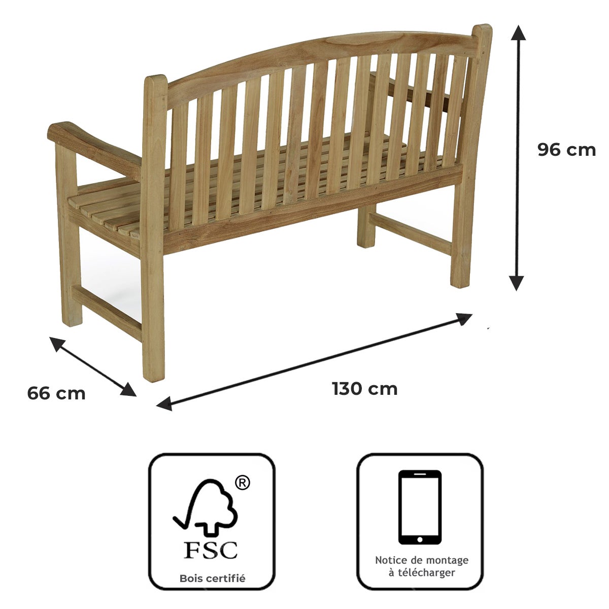 Banc en teck massif Oxford 130 cm - 9