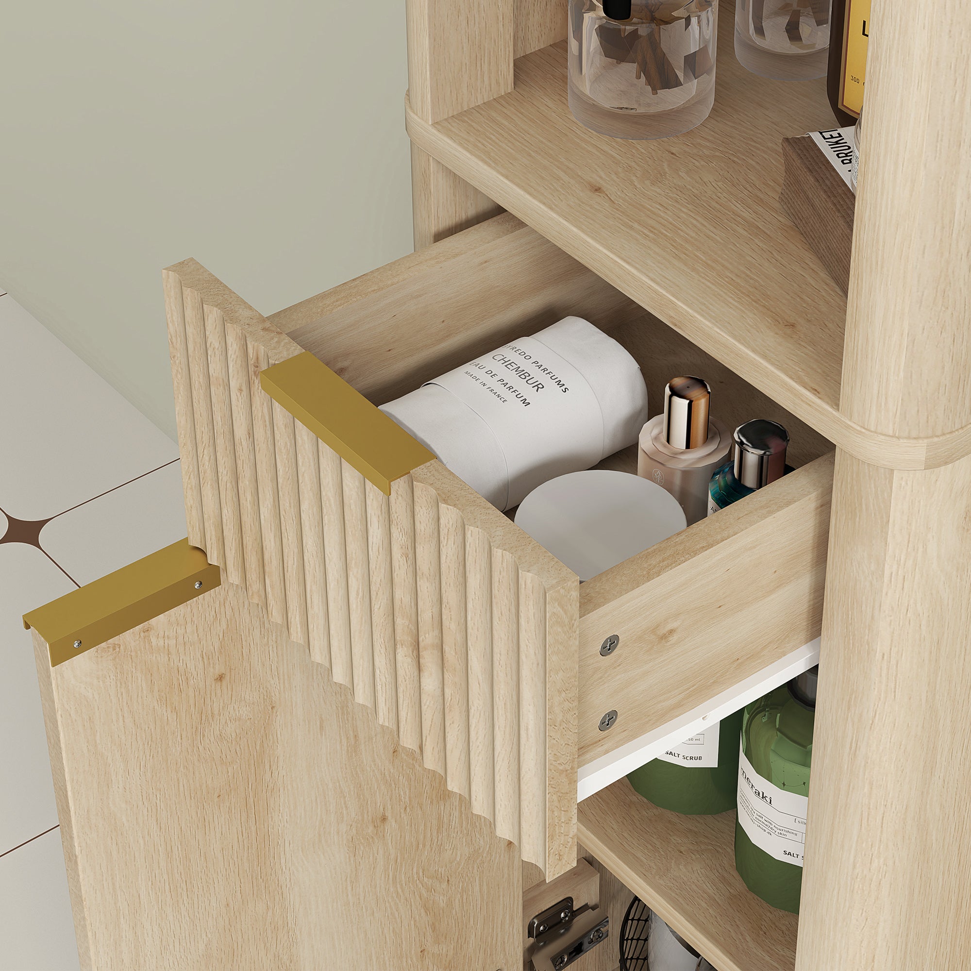 Columna de Baño HOMCOM MDF Madera Natural 33x30x170 cm - 5