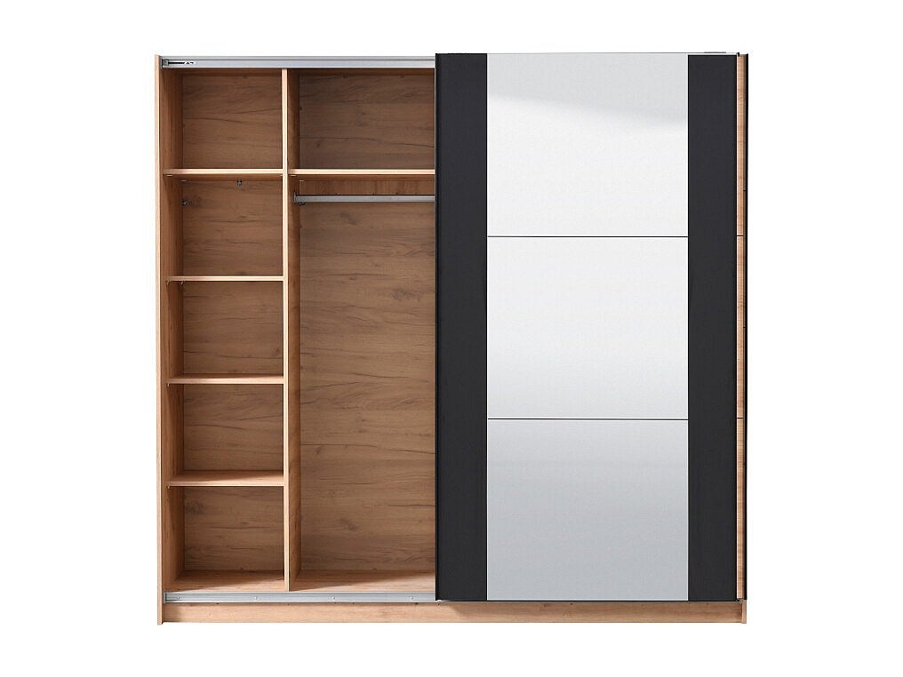 Armoire 2 portes coulissantes PHILADELPHIE - Avec Miroir - L.217cm - Coloris : chêne et noir - 9