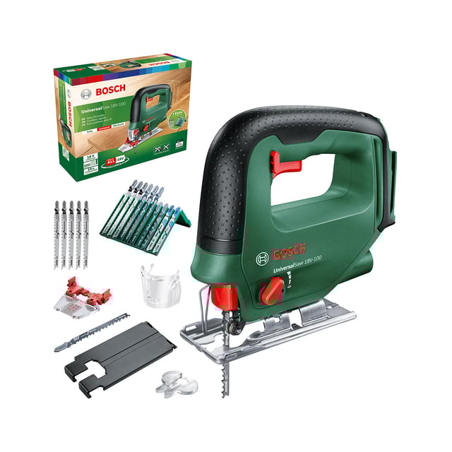 Bosch Home and Garden 0603011101 Bosch Seghetto Alternativo UniversalSaw 18V-100 (Senza Batteria, Sistema da 18 Volt, Incluso Set di 15 Lame, Confezio