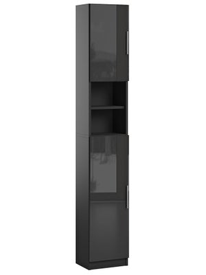 Meuble Colonne D'Angle Salle De Bain Noir - 30x30x138.6 Cm - Porte, Tiroir, Étagères Réglables - Anti-basculement