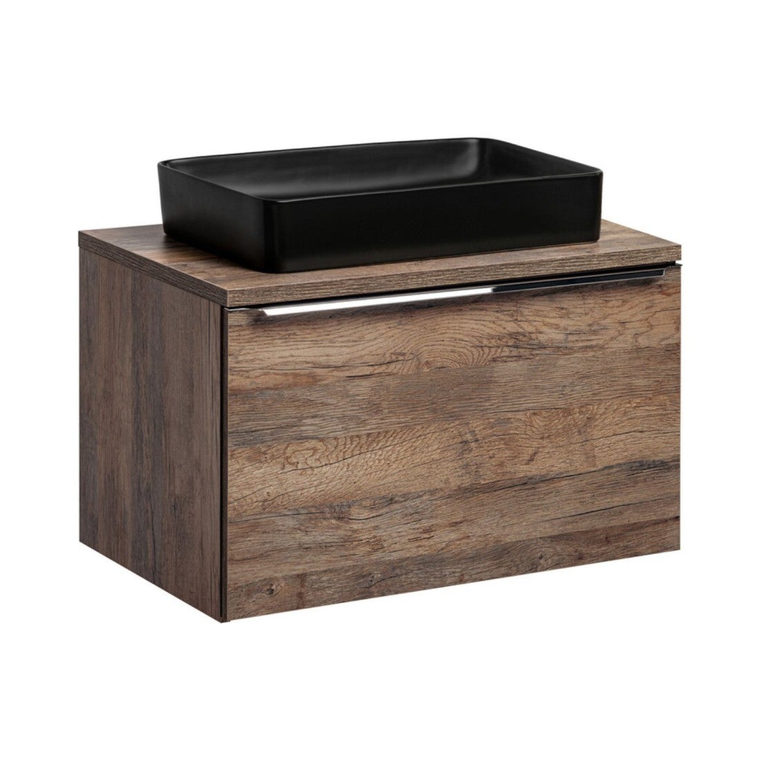 Conjunto de baño vanta en roble: mueble bajo lavabo 80cm + encimera + 1 lavabo negro sobre encimera