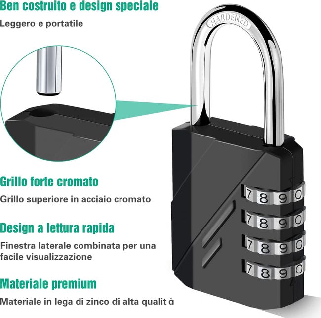 Lucchetto A Combinazione 4 Cifre Per Armadietto - Sicuro, Senza Chiavi, Con Targhetta Personalizzabile - Foto 12