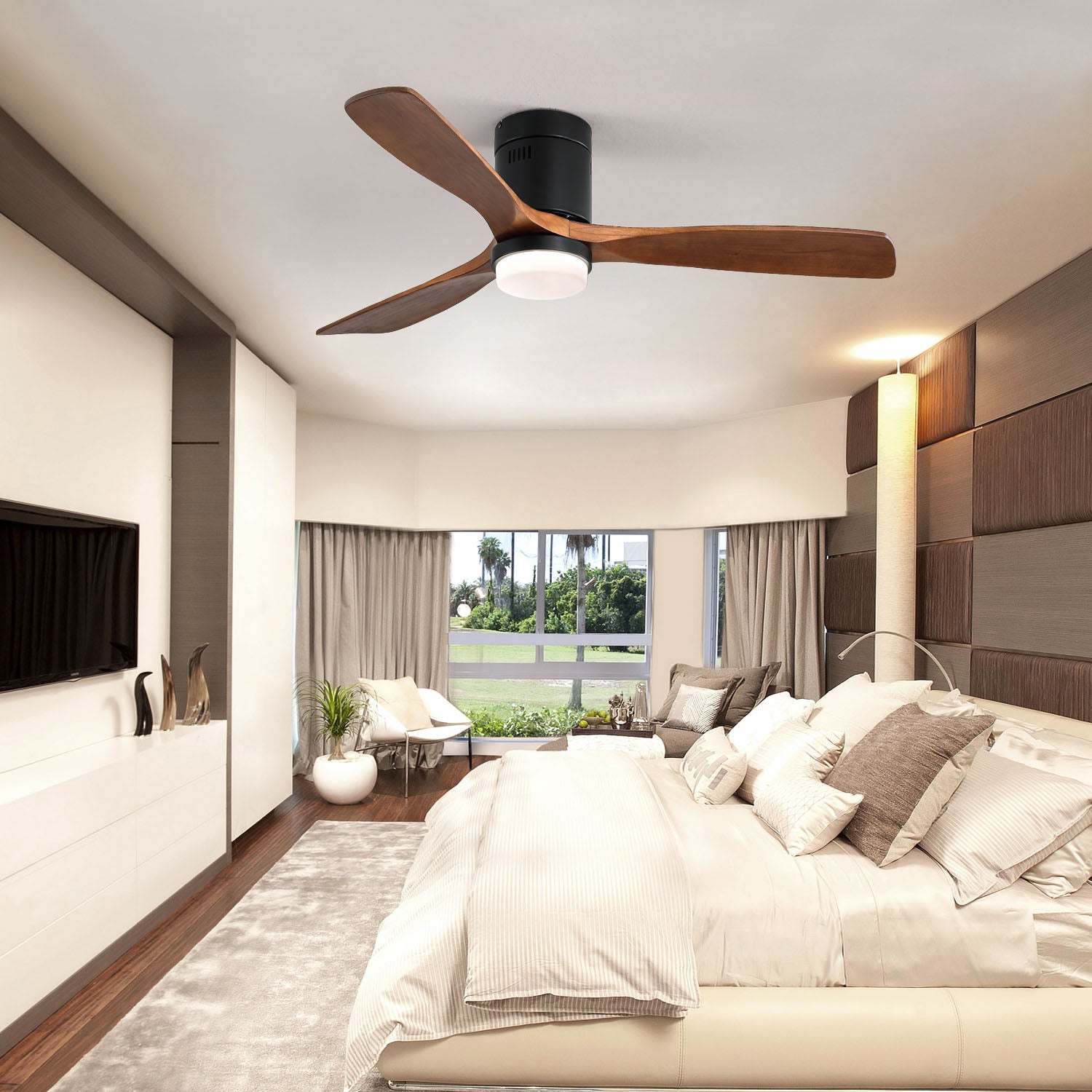 Ventilateur de Plafond Décoratif 52 Pouces avec Lumière LED 18W, 6 Vitesses, Moteur DC Réversible, 3 Pales en Bois Massif pour Salon - 8
