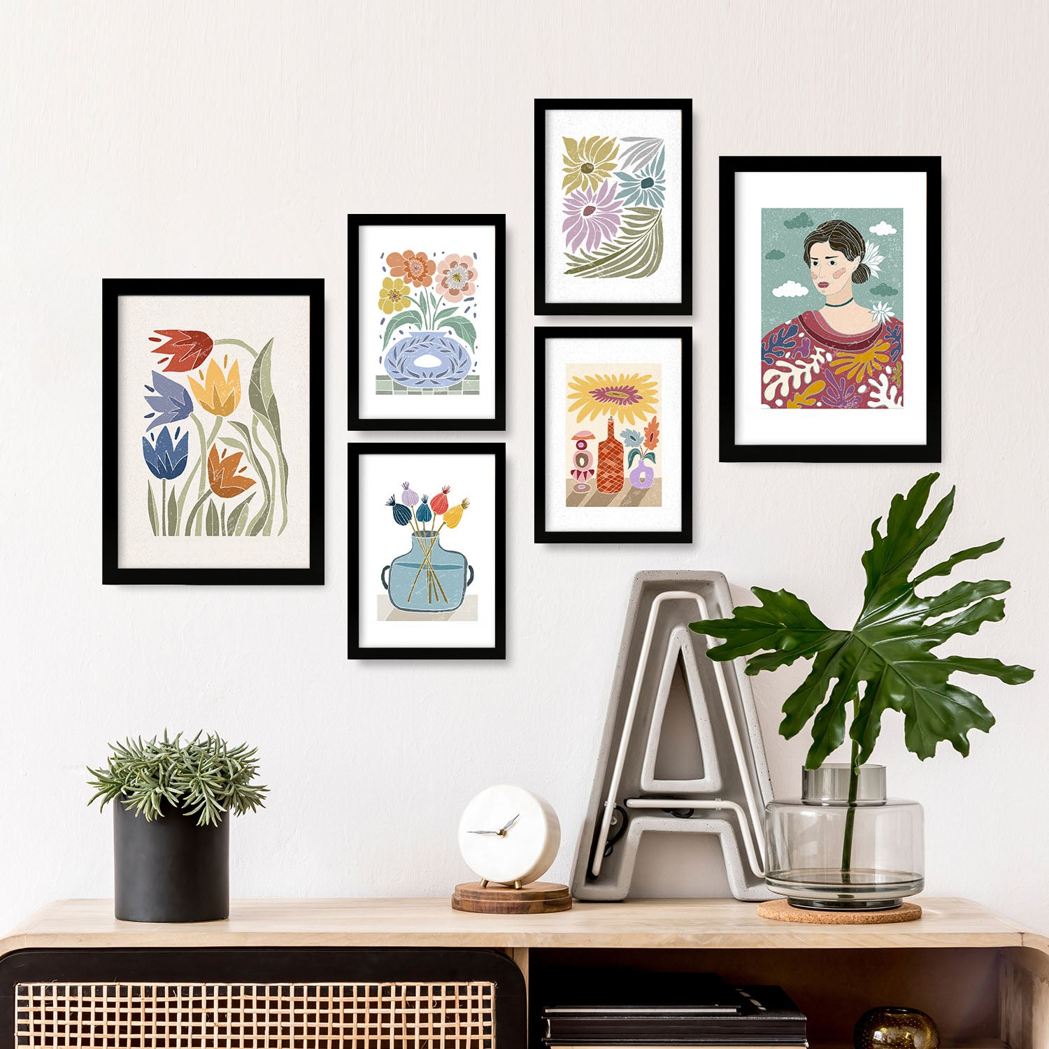 Nacnic Ensemble 6 Impressions De Garden De Style Ethnique Cadre Décoratifs Esthétiques Pour Votre Chambre Maison Impression A4 A3 Avec Des Cadre Noir - 5