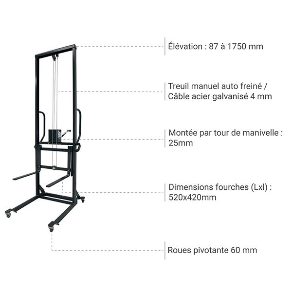 Gerbeur manuel multi service - Levée max 1750mm - Charge max 100kg - 300195 - 3