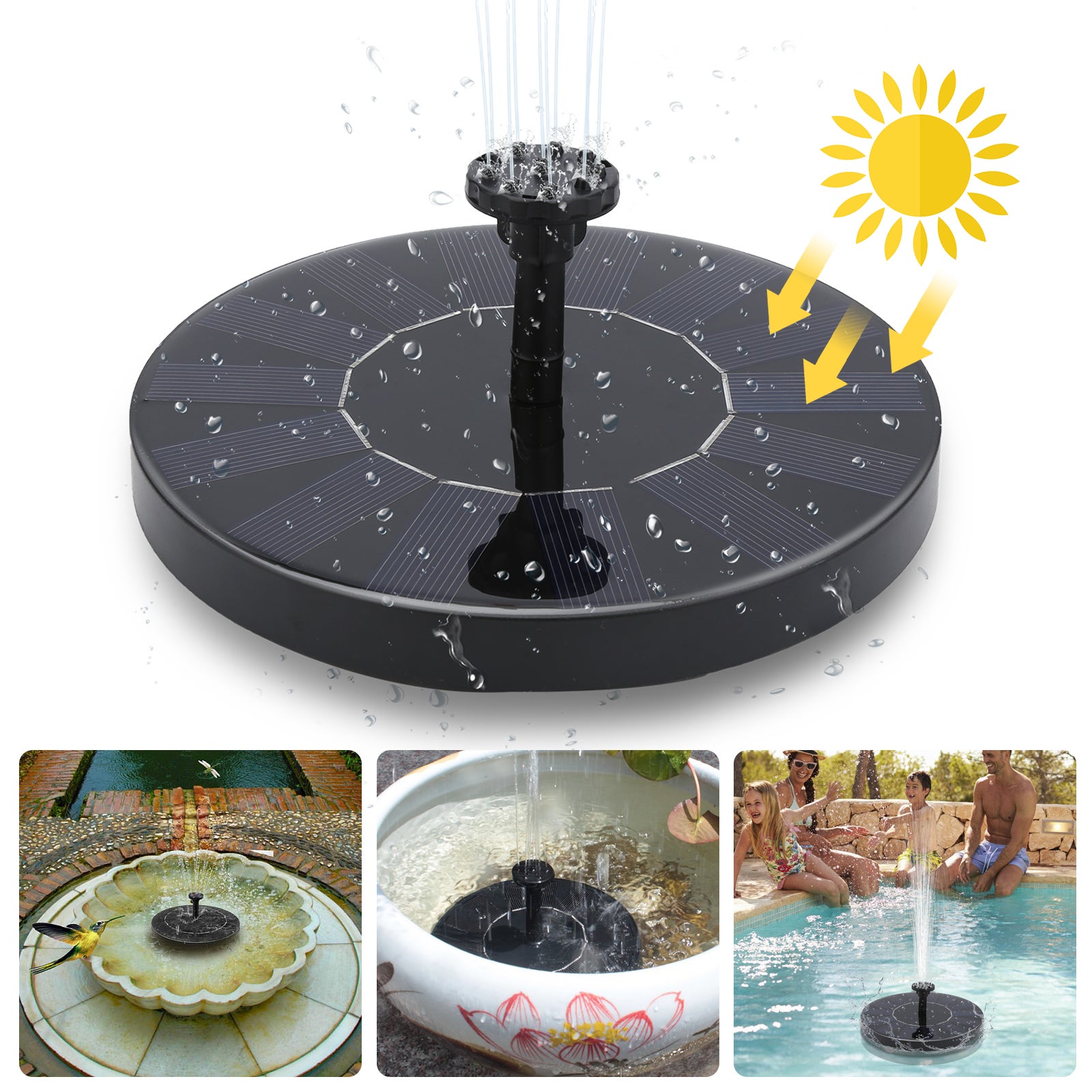 Bomba solar, bomba para estanque, fuente, bomba para fuente de agua con energía solar 190l/h 7v 1.5w