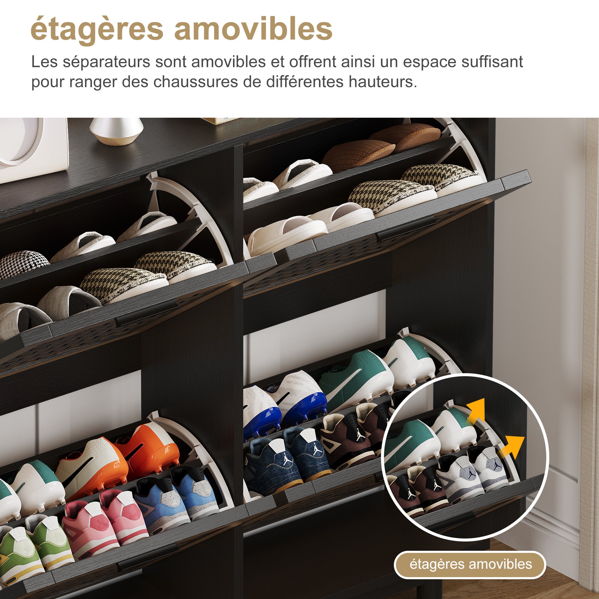 Meuble à Chaussures, Armoire à Chaussures Entree avec 4 Porte en Rotin, Meuble de Rangement à Chaussures Armoire pour Entrée, Couloir et Chambre, Nior - 5