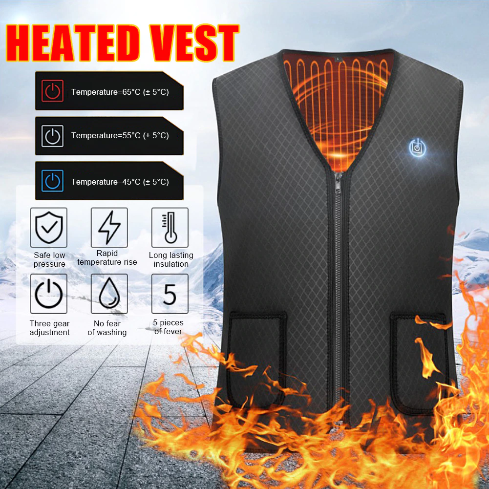 Gilet Chauffant USB Homme/Femme - 9 Zones, Batterie 20000mAh, 3 Températures, Taille Réglable, Lavable