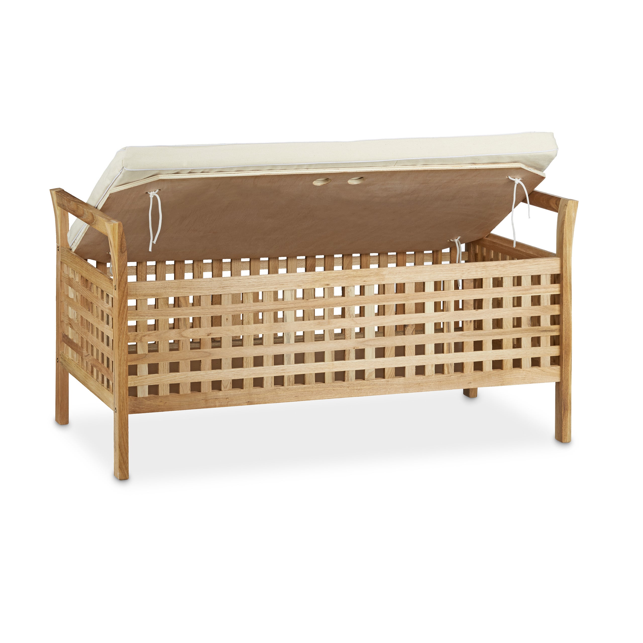 Cassapanca Contenitore, Panca in Legno, Cuscino, Camera da Letto, Ingresso, Porta Giochi, Naturale bianco, Relaxdays - 5