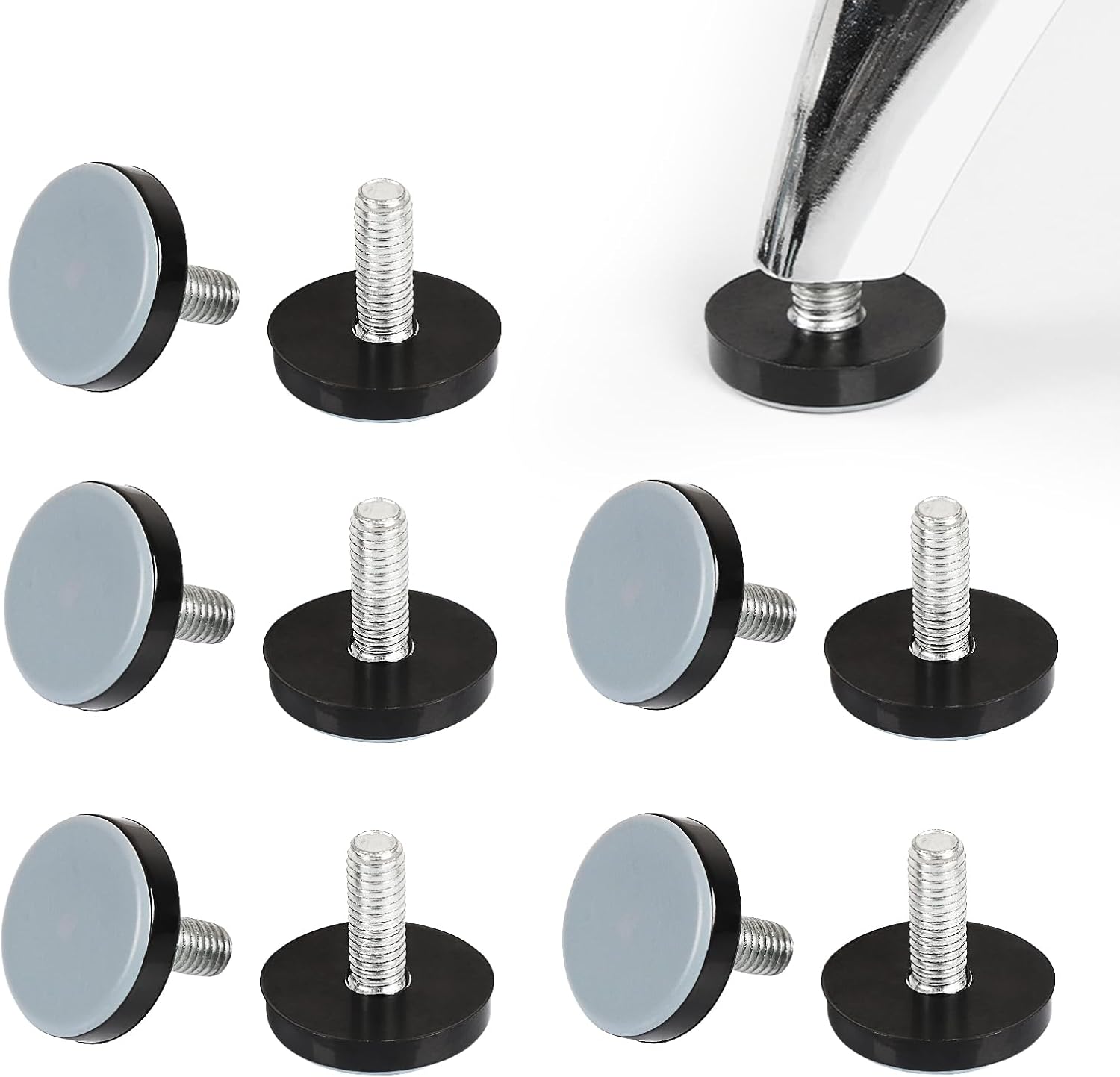 Set de 10 ghidaje de nivelare din teflon cu filet M6 - Diametru: 20 mm - Picioare reglabile pentru scaune - Pentru picioare de masă 10buc
