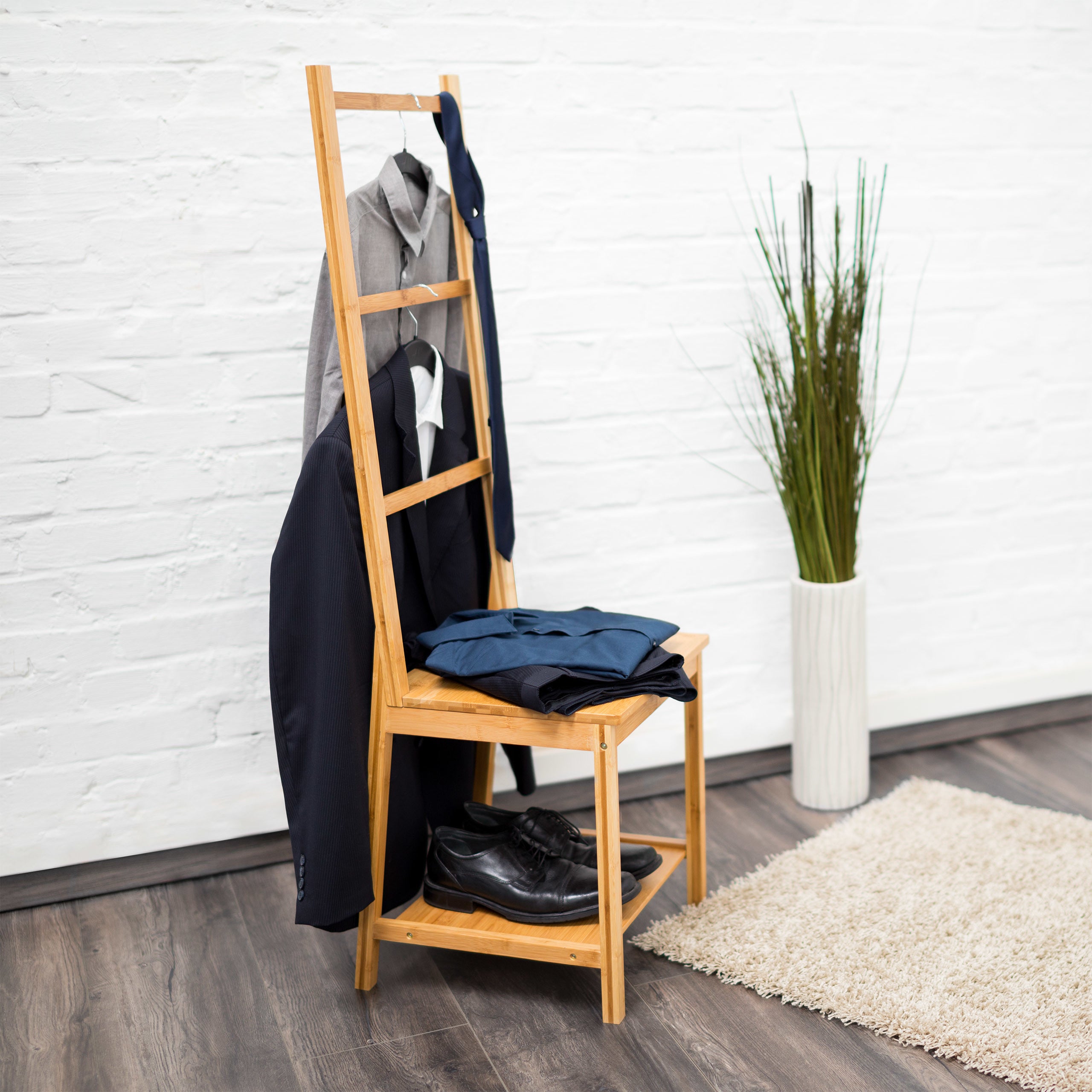 Valet De Chambre Relaxdays En Bambou Naturel - Porte Vêtements H 98,5 Cm Pour Homme Et Femme