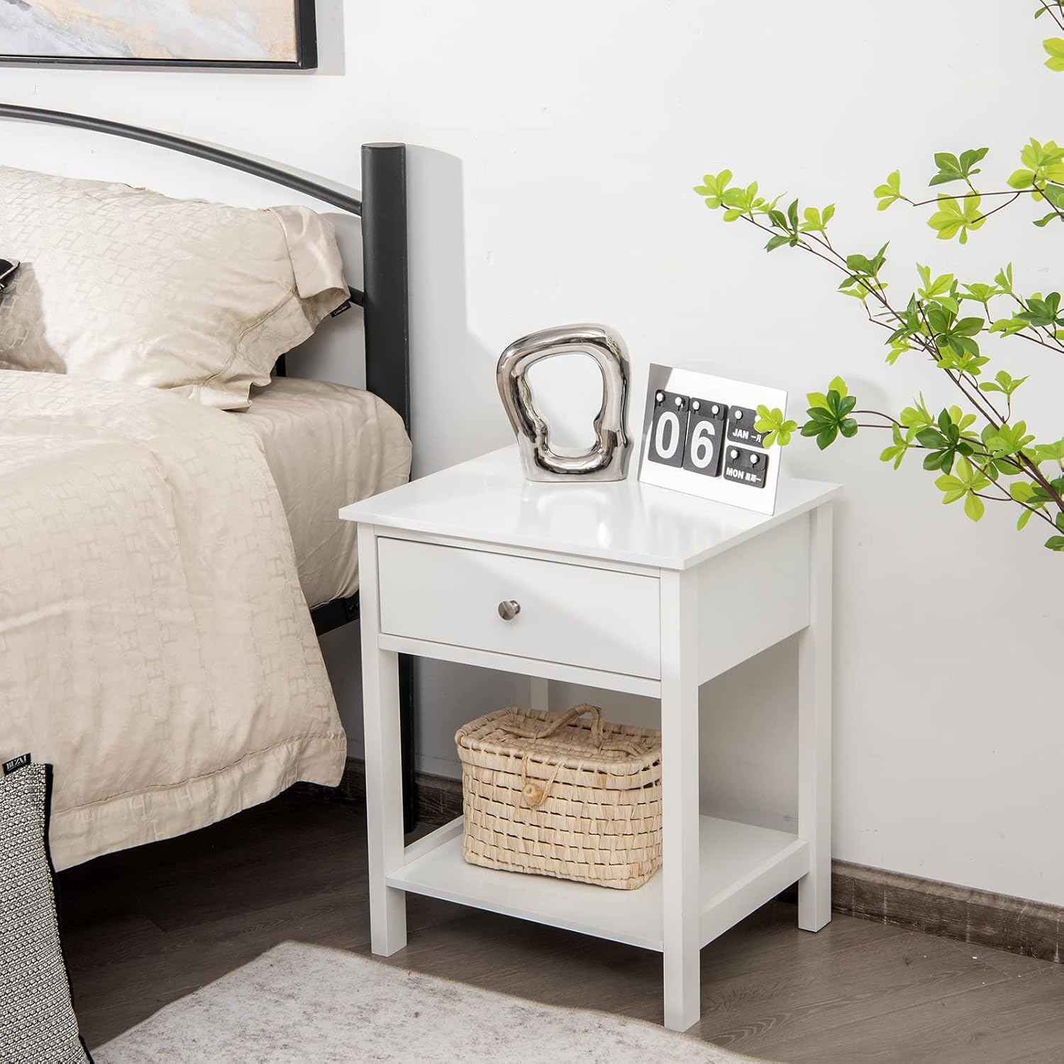 [en.casa] Set Di 2 Comodini Con Cassetto - Tavolini Laterali Per Divano - Mobiletti Da Notte 60x40x29,5 Cm - Bianco E Effetto Rovere - 2