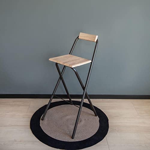 Tabouret de bar pliant avec dossier - Bois effet chêne et noir - L 48 x P 43 x H 98 cm - 4