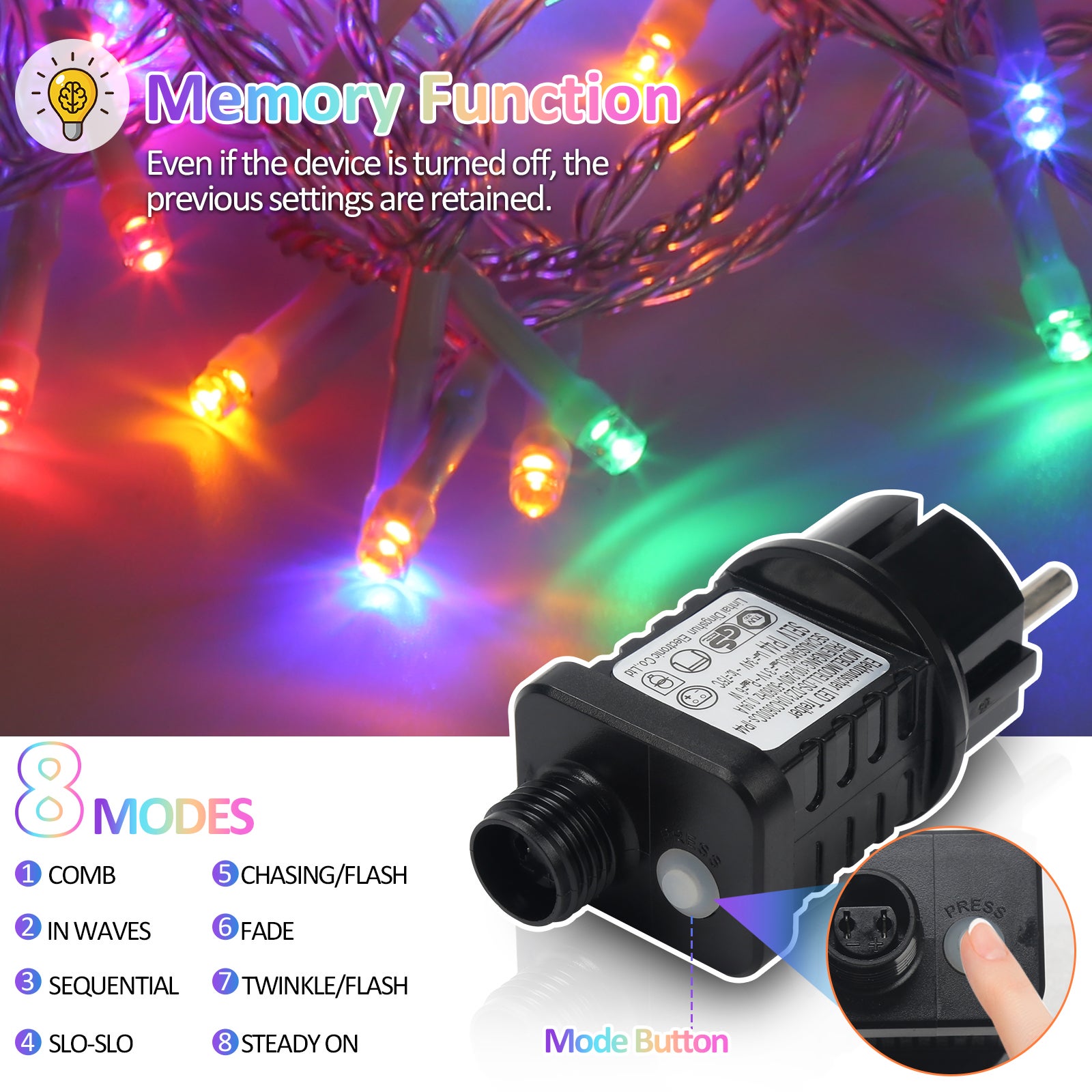 Cortina de luz LED decoración guirnalda luz 8 modo IP44 fiesta de Navidad al aire libre de interior RGB 2x2M - 8