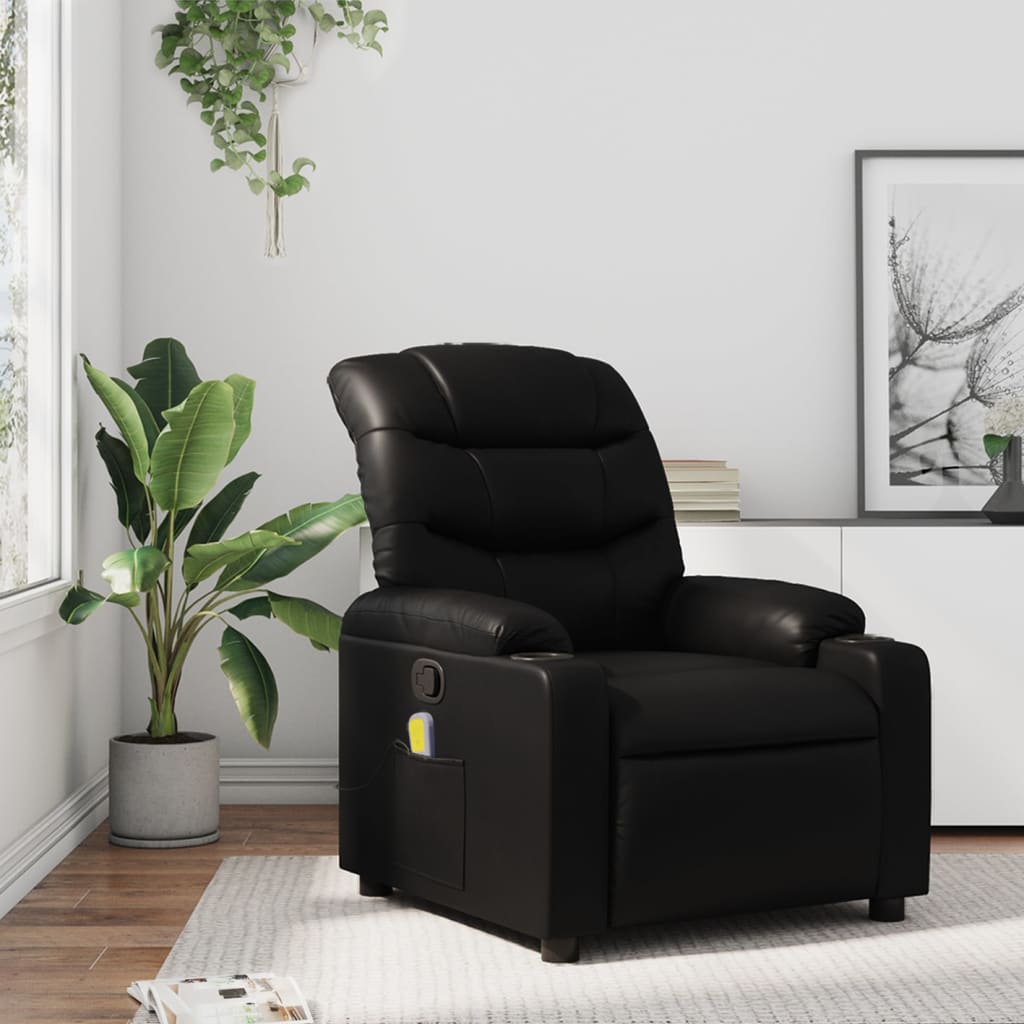 Fauteuil de Salon，Chaise，Fauteuil de massage inclinable noir similicuir - 2