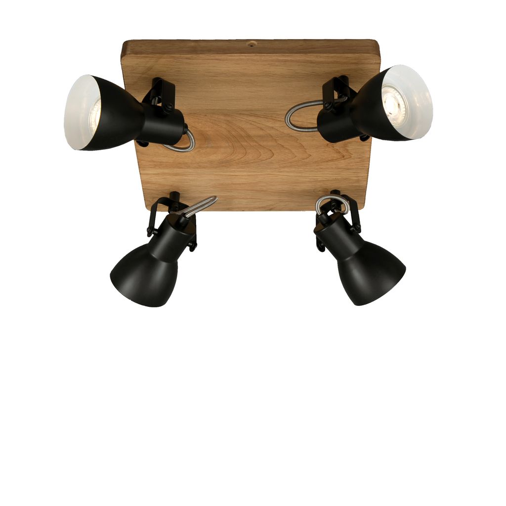 Plafonnier Spot BRILONER LEUCHTEN ARBO, 35 W, IP20, noir, bois-métal, incl., 4x GU10, 28 x 28 x 13,5 cm - 4