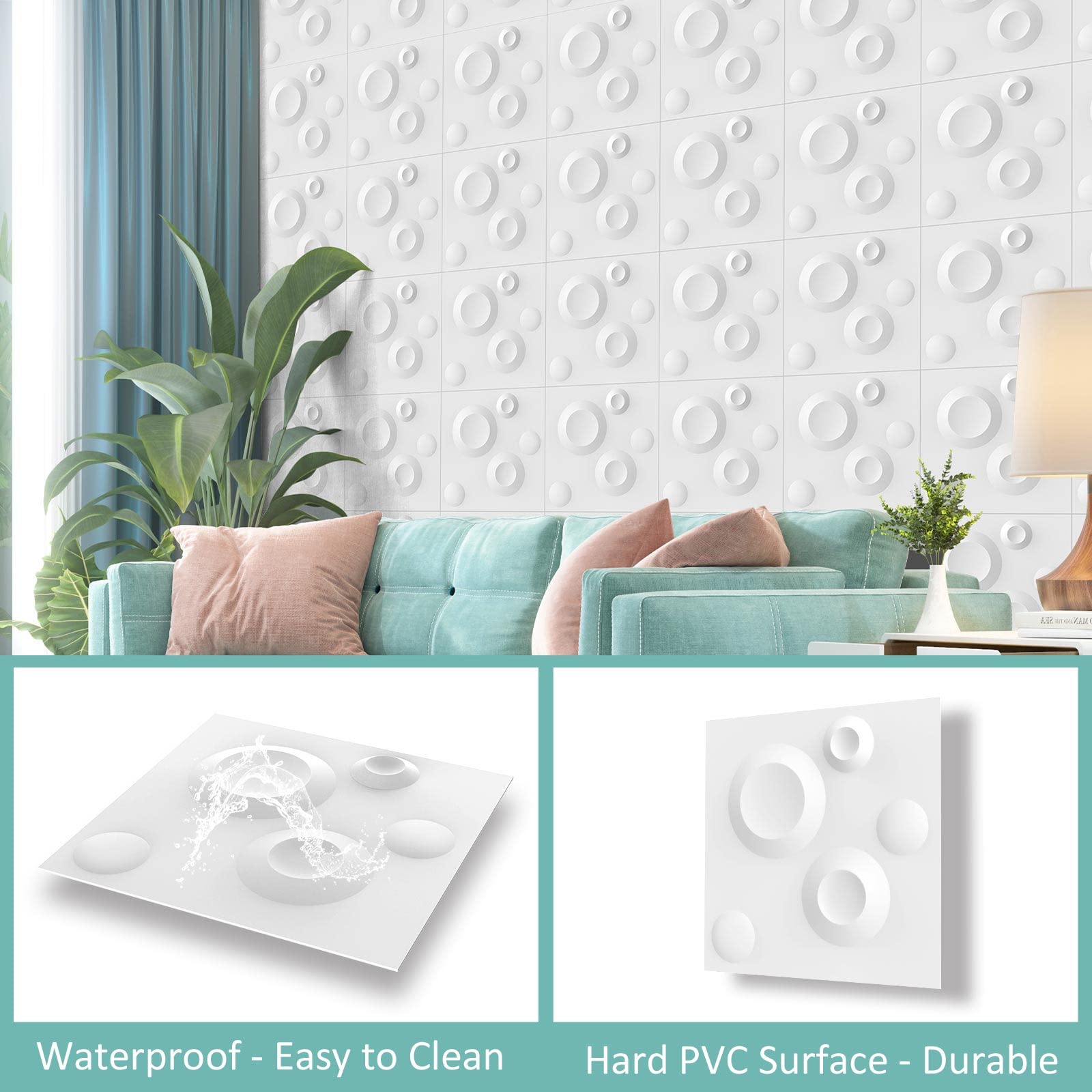 15 Panneaux muraux 3D, Revêtement mural, Panneaux de plafond, Décorations murales, Panneau mural en PVC 30 x 30 cm, Tatouages ​​muraux - 4