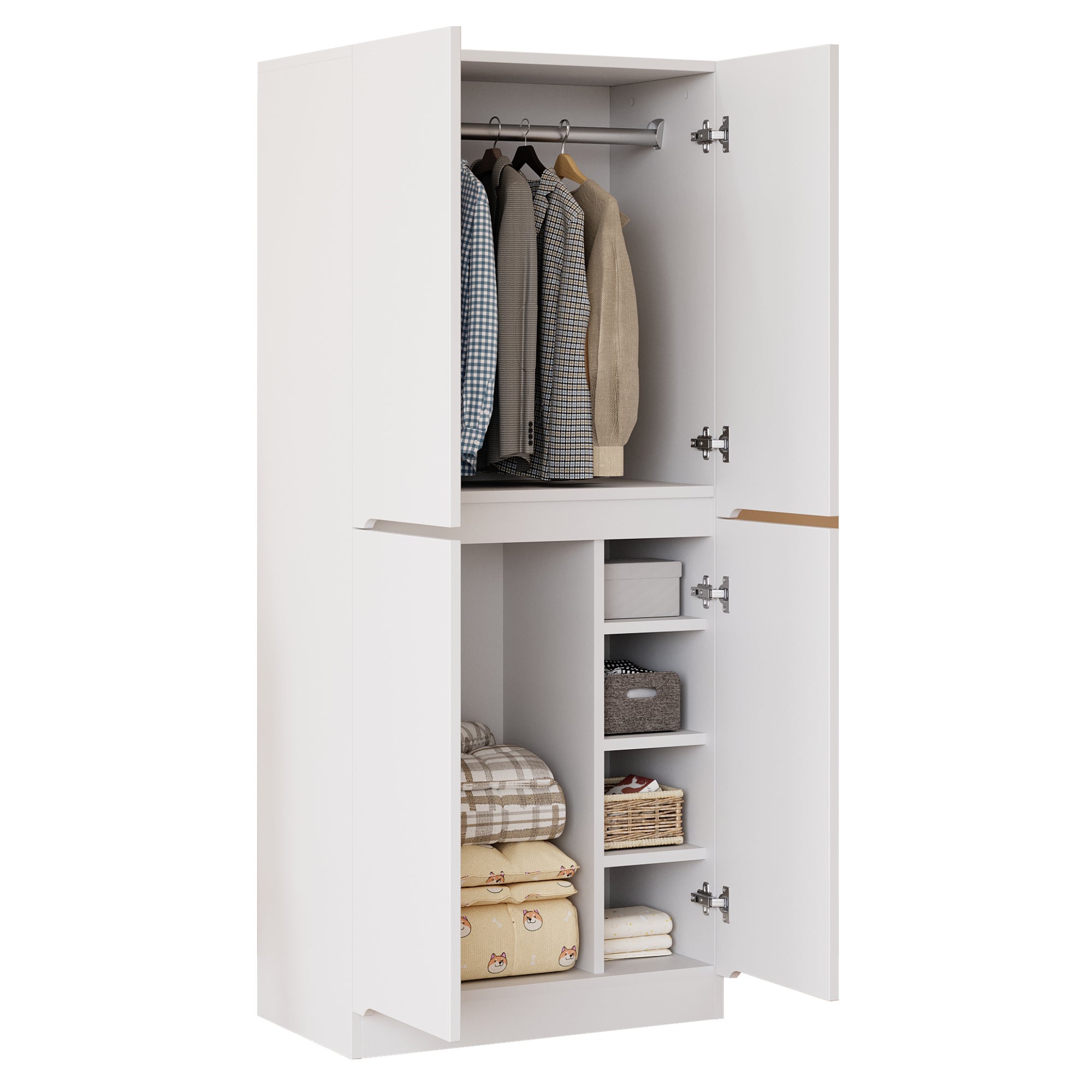 Armoire 70x40x170 cm - avec 4 portes - avec compartiments de rangement - Blanc - 4