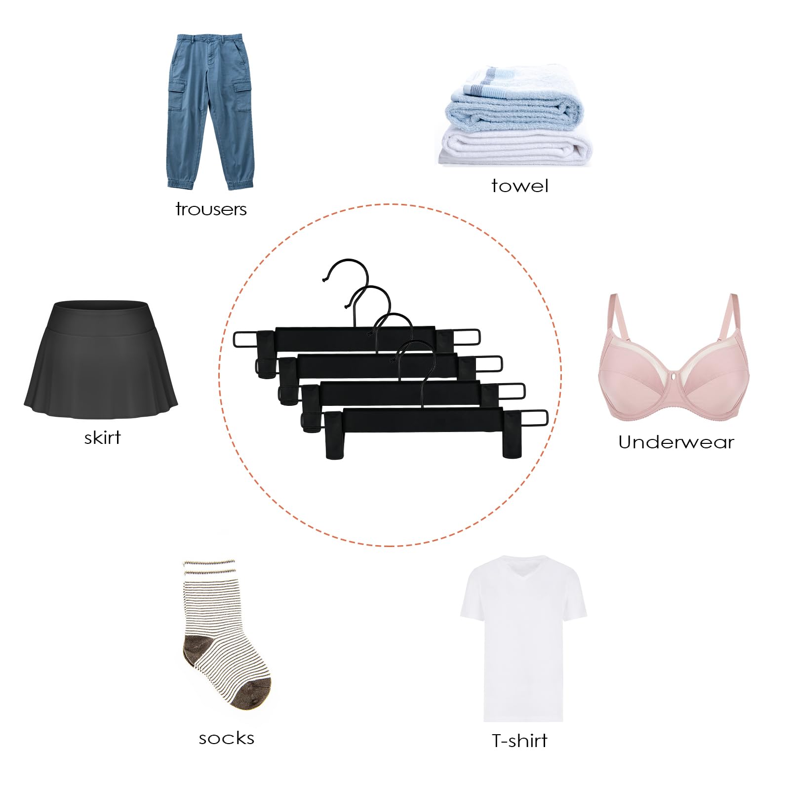 Porte-pantalon 10 pièces, pince pour porte-pantalon, cintre antidérapant, sangle de jupe, clip réglable, crochet pivotant à 360° - 7