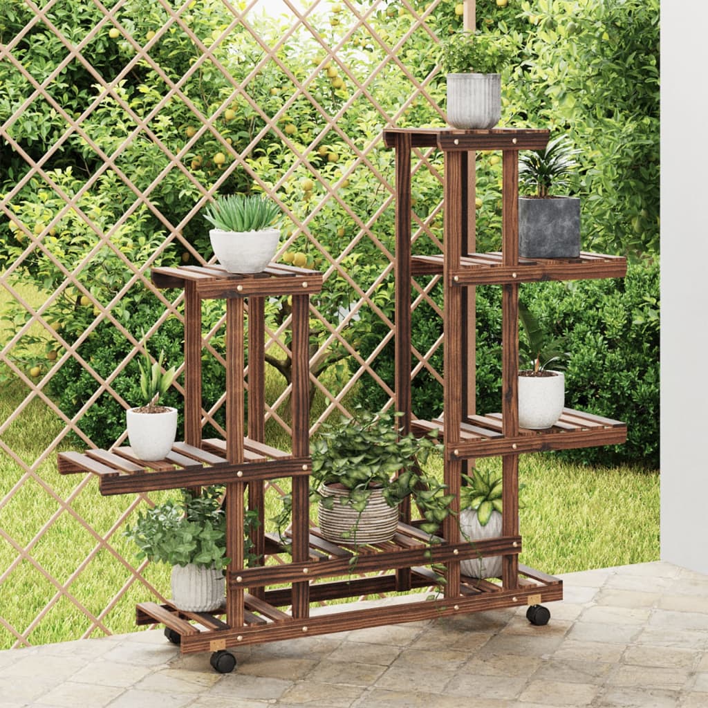 Support Fleurs Métal 4 Étages Avec Roues – Étagère Plantes Intérieur Blanc – Salon, Chambre, Balcon – Plateaux Anti-Fuite Et Mobiles