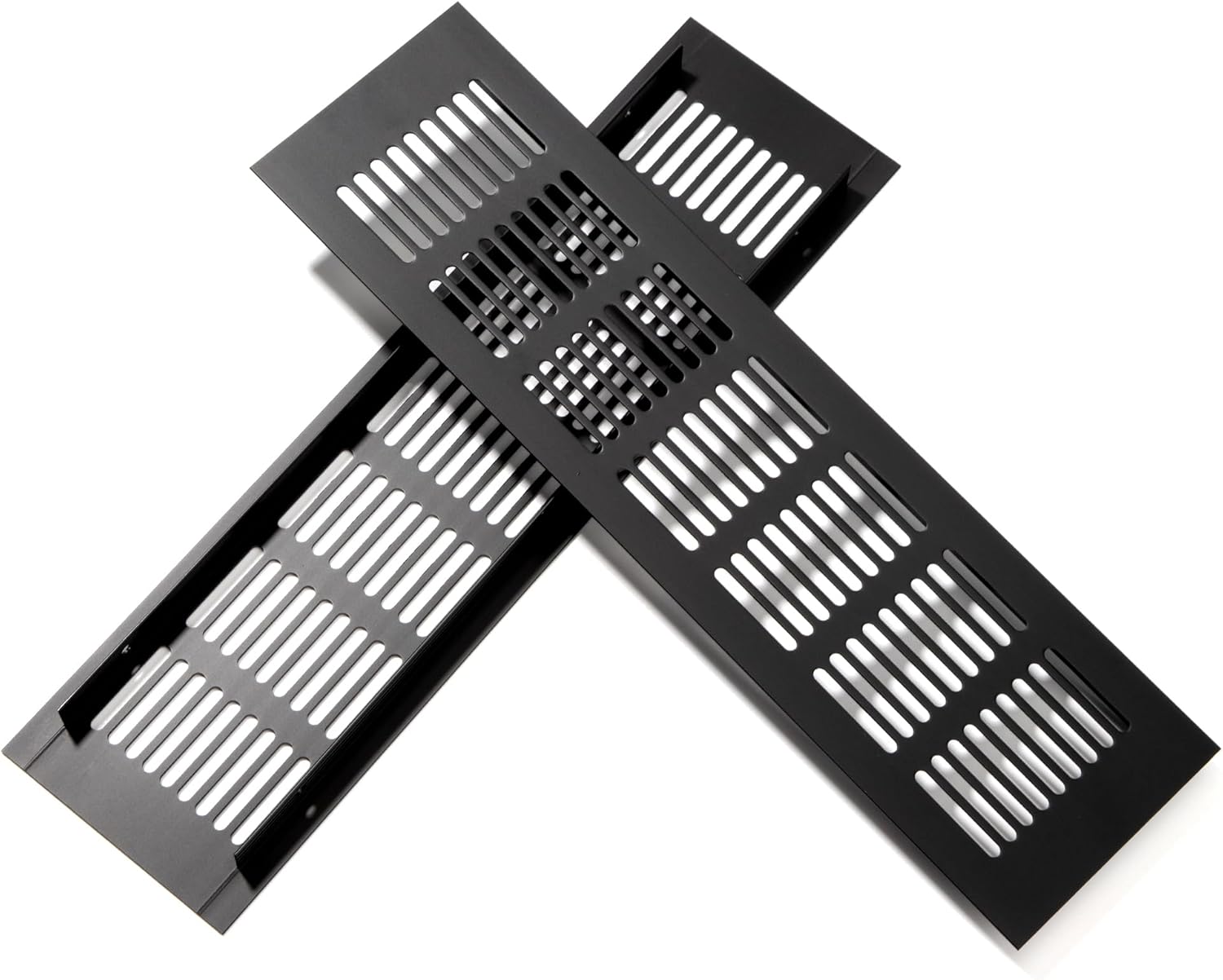 Czarna, 2-częściowa aluminiowa kratka wentylacyjna, prostokątna, do wentylacji szaf i pomieszczeń, 30x8 cm.