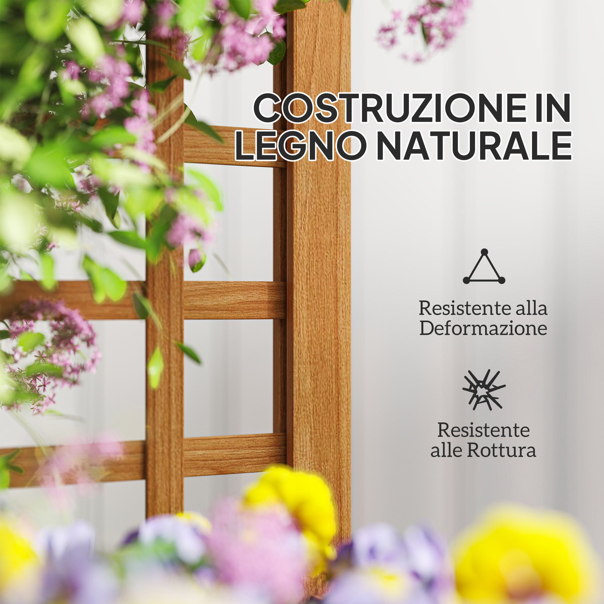 Outsunny Fioriera con Traliccio per Rampicanti con Foro di Drenaggio e Fodera, in Legno, 40x40x120 cm, Marrone - 5