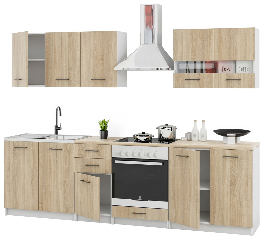 Cuisine complète Sanclar BOIS chêne 260 cm avec encastrement four - 7 éléments - 3