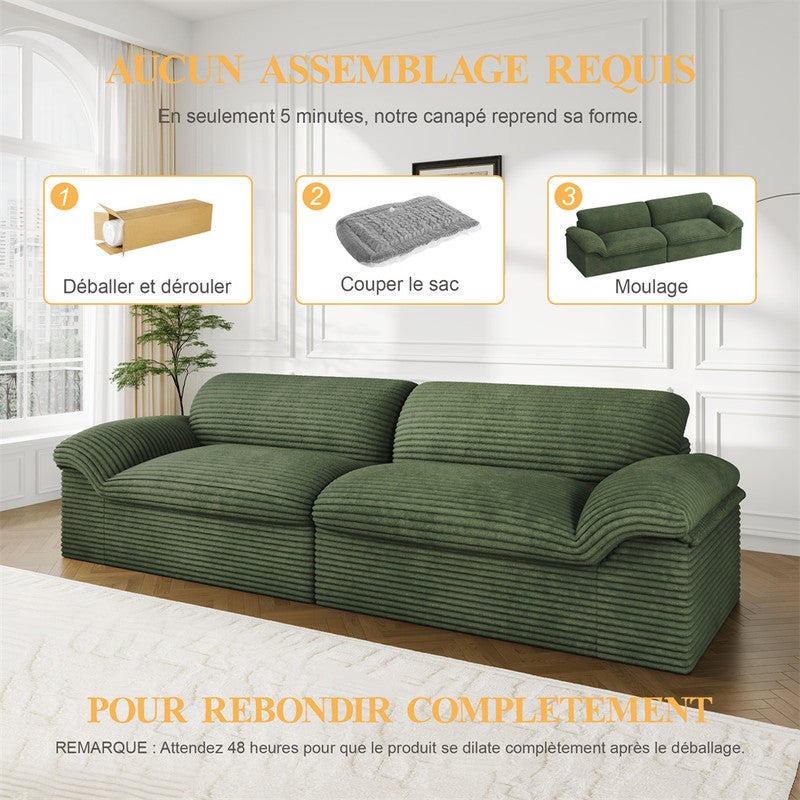 DRIPEX Canapé modulable 2/3 places en velours côtelé doux,assise profonde,sans structure,aucun montage requis,260*103*80cm,Vert - 8