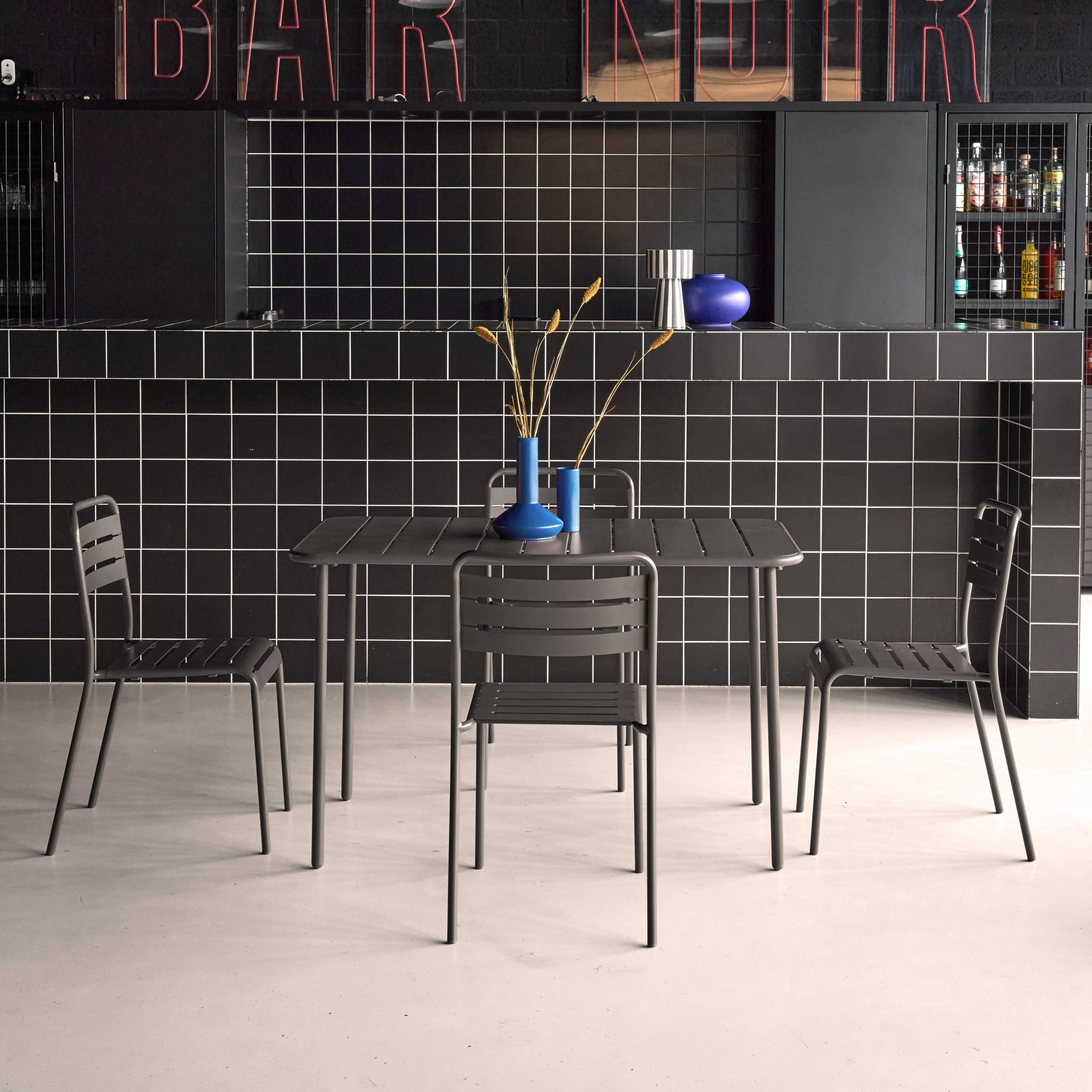 Table de jardin métal + 4 assises anthracite en acier. Amelia. 120 x 70 x 72.5 cm AMÉLIA - 3